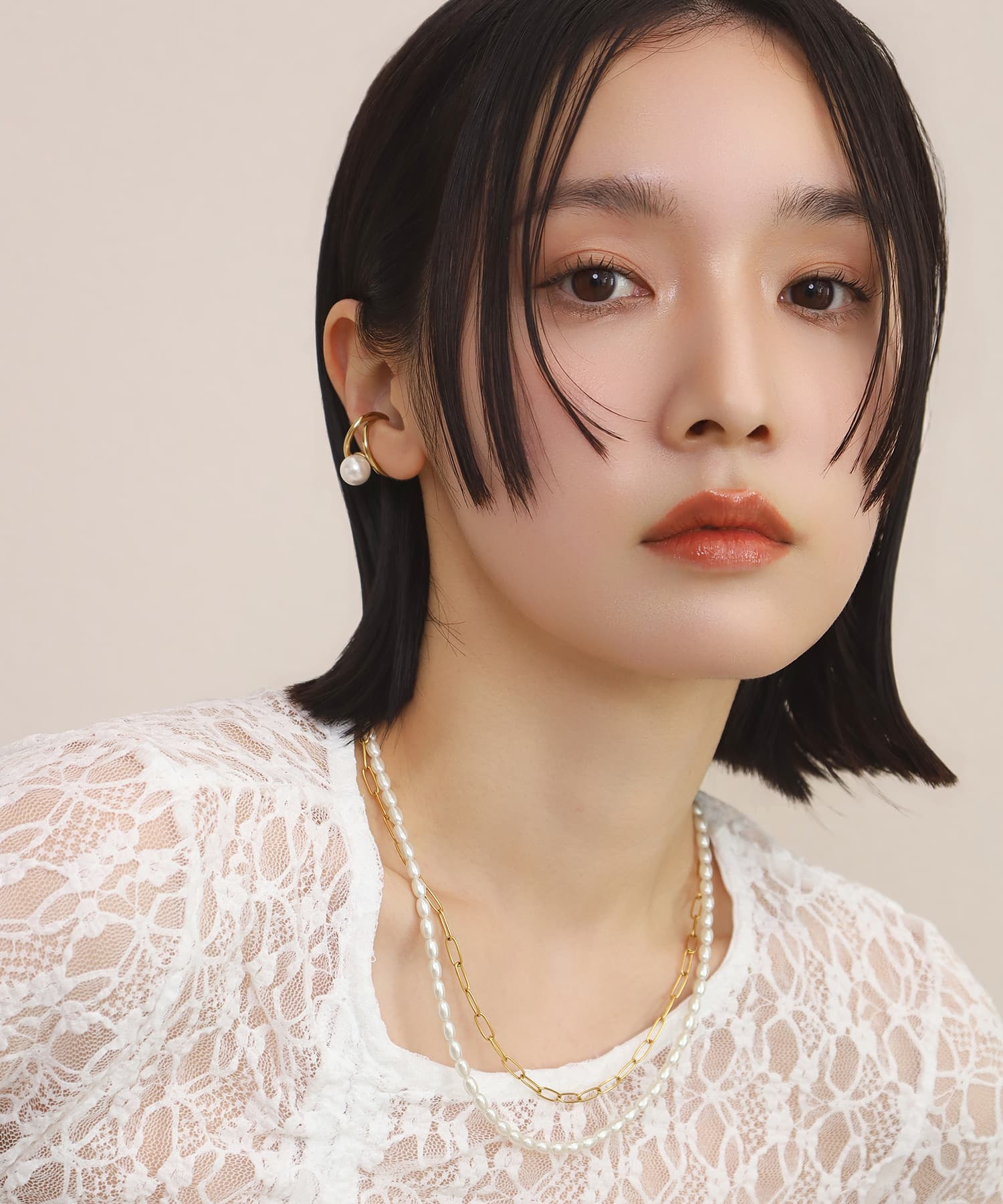 LHME（エルエイチエムイー） > “MELLOW”バロックパール×チェーン2連ネックレス/ゴールド/サージカルステンレス316L（金属アレルギー対応）