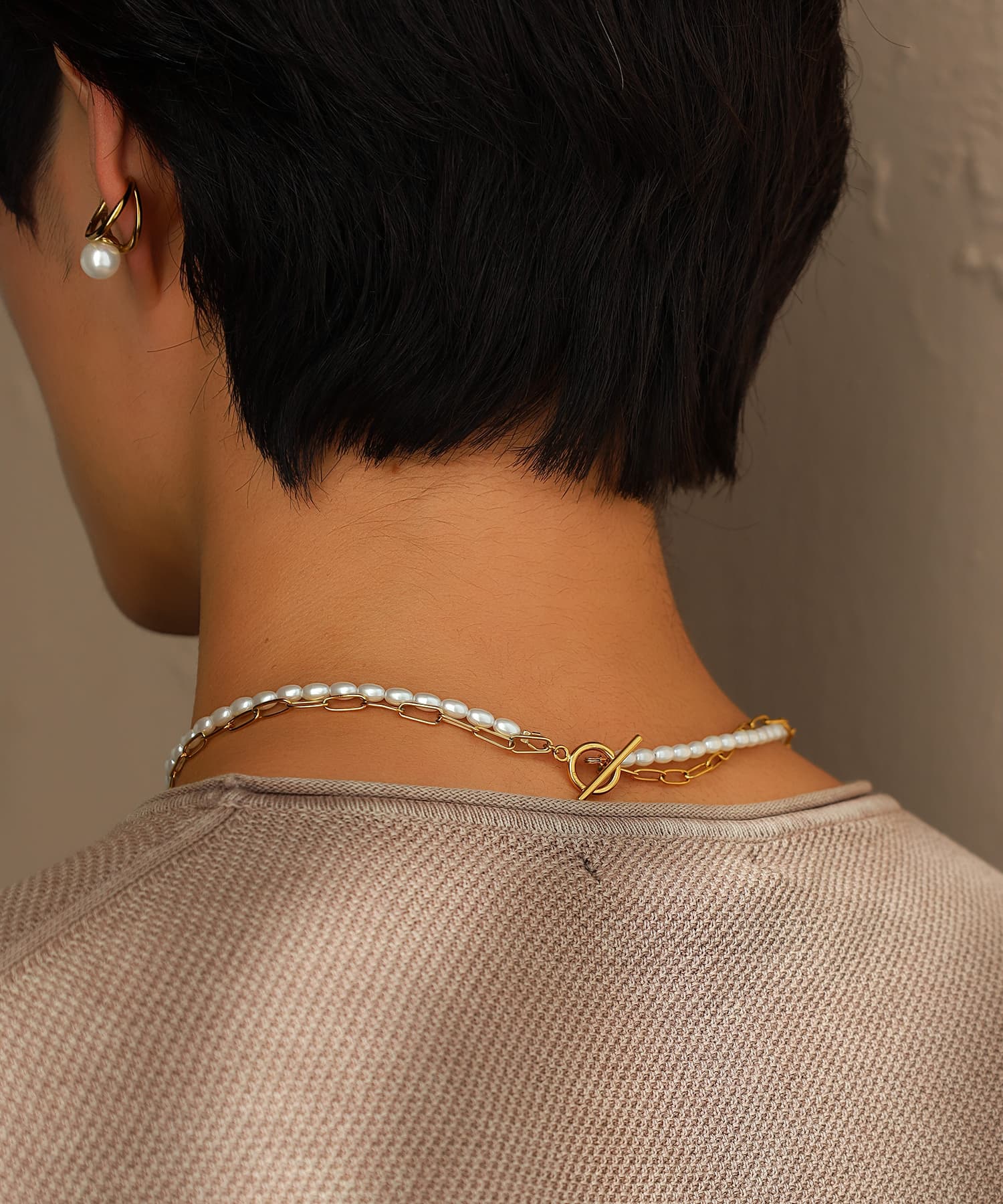 LHME（エルエイチエムイー） > “MELLOW”バロックパール×チェーン2連ネックレス/ゴールド/サージカルステンレス316L（金属アレルギー対応）