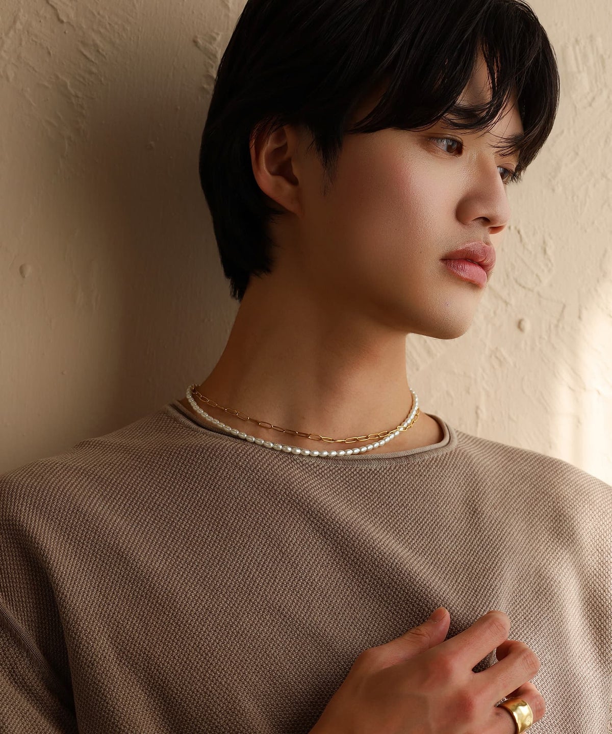 LHME（エルエイチエムイー） > “MELLOW”バロックパール×チェーン2連ネックレス/ゴールド/サージカルステンレス316L（金属アレルギー対応）