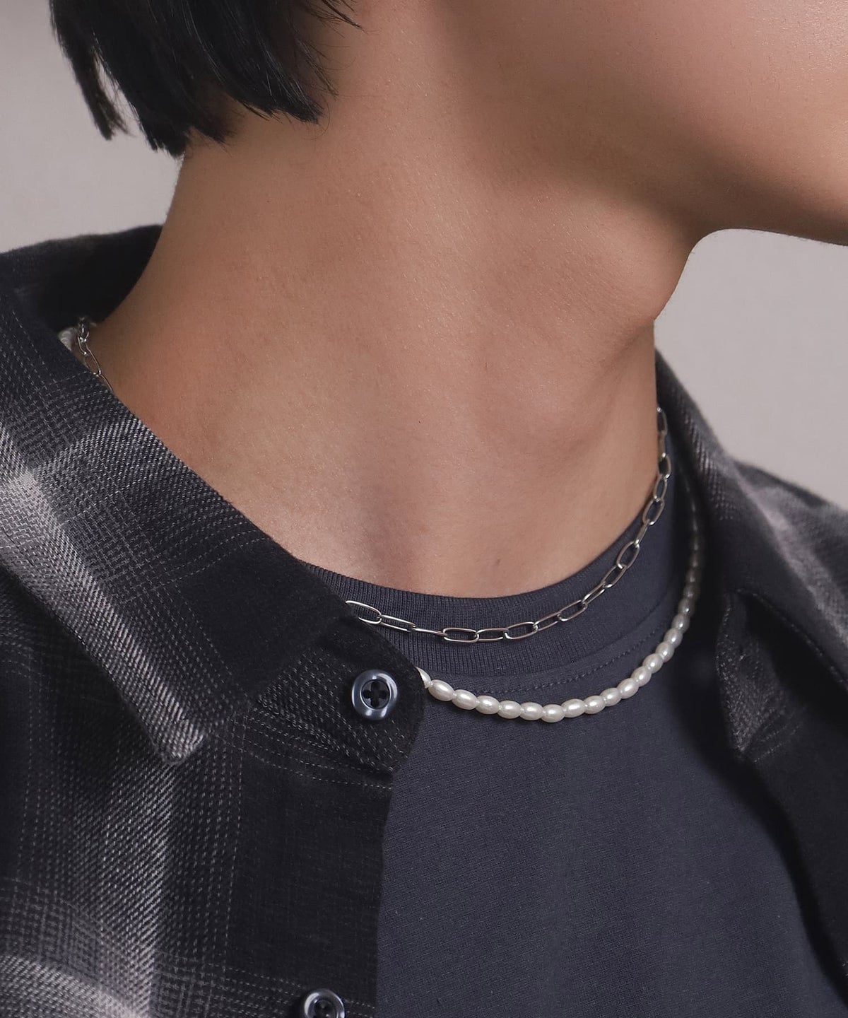 LHME（エルエイチエムイー） > “MELLOW”バロックパール×チェーン2連ネックレス/シルバー/サージカルステンレス316L（金属アレルギー対応）