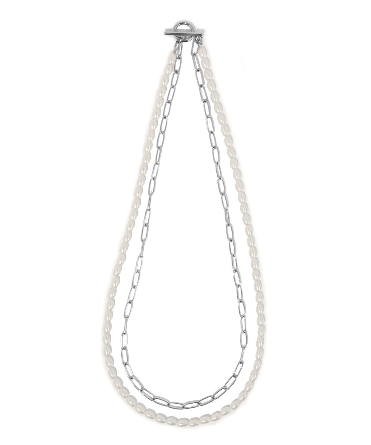 LHME（エルエイチエムイー） > “MELLOW”バロックパール×チェーン2連ネックレス/シルバー/サージカルステンレス316L（金属アレルギー対応）