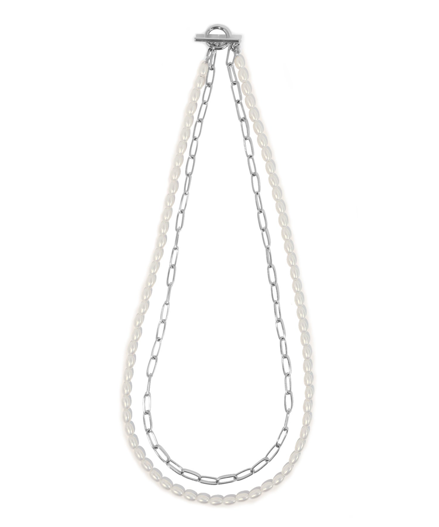 LHME（エルエイチエムイー） > “MELLOW”バロックパール×チェーン2連ネックレス/シルバー/サージカルステンレス316L（金属アレルギー対応）
