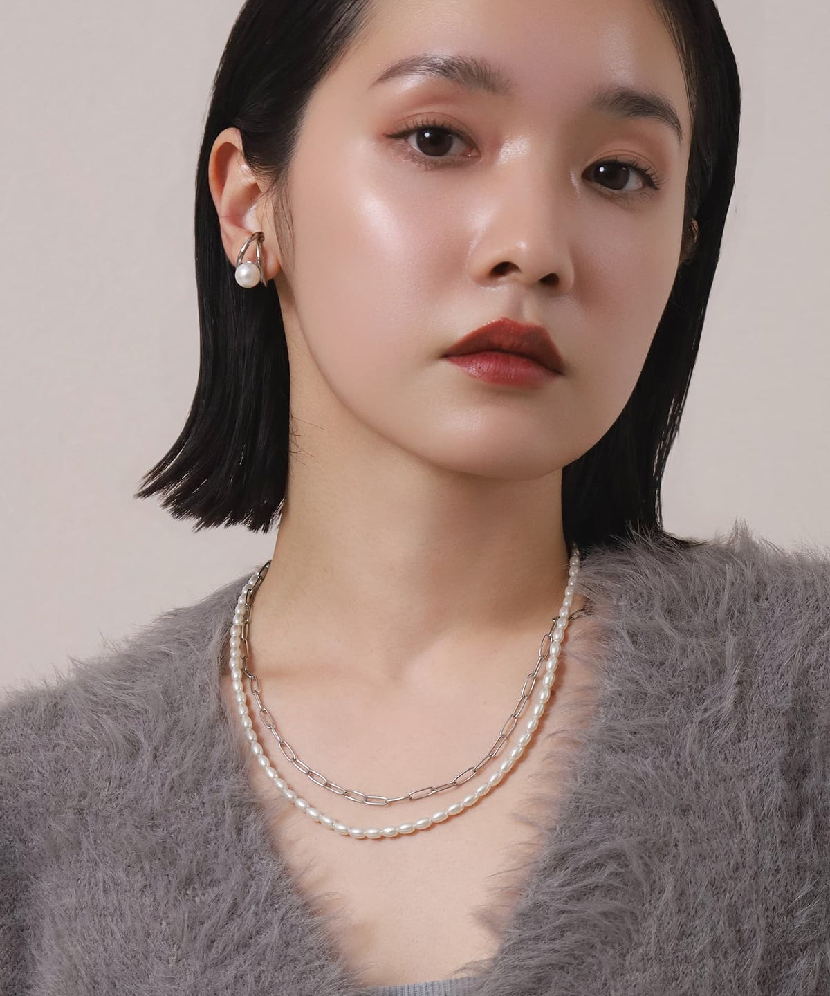 LHME（エルエイチエムイー） > “MELLOW”バロックパール×チェーン2連ネックレス/シルバー/サージカルステンレス316L（金属アレルギー対応）