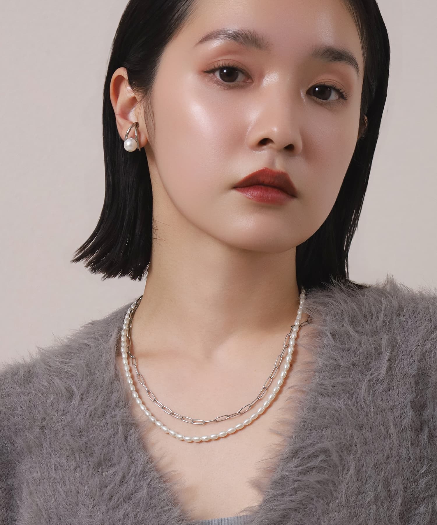 LHME（エルエイチエムイー） > “MELLOW”バロックパール×チェーン2連ネックレス/シルバー/サージカルステンレス316L（金属アレルギー対応）