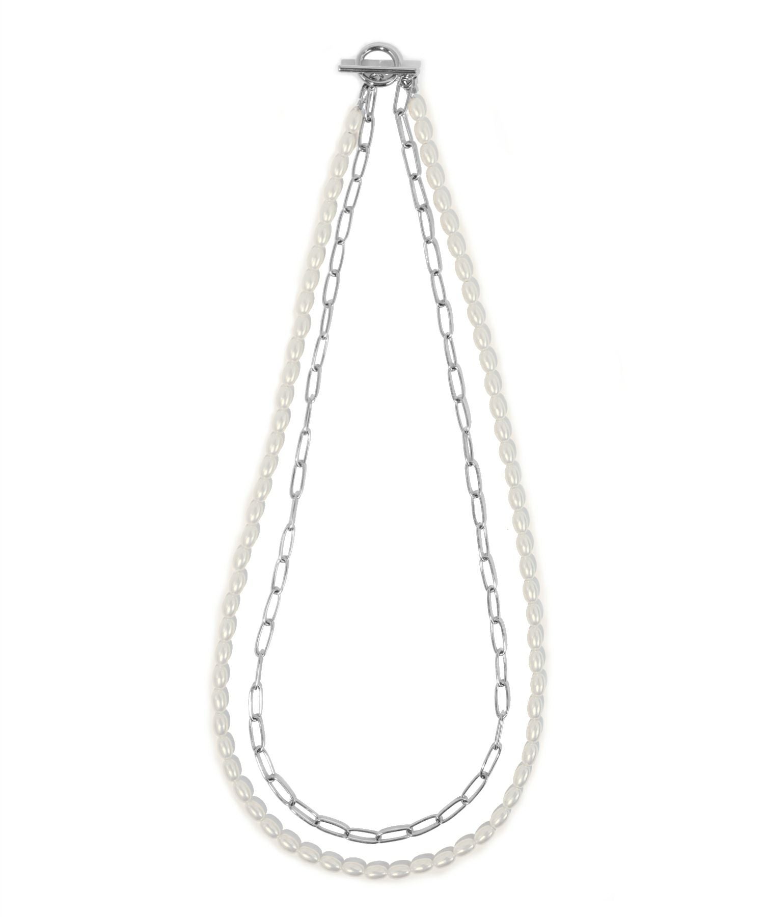 LHME（エルエイチエムイー） > “MELLOW”バロックパール×チェーン2連ネックレス/シルバー/サージカルステンレス316L（金属アレルギー対応）