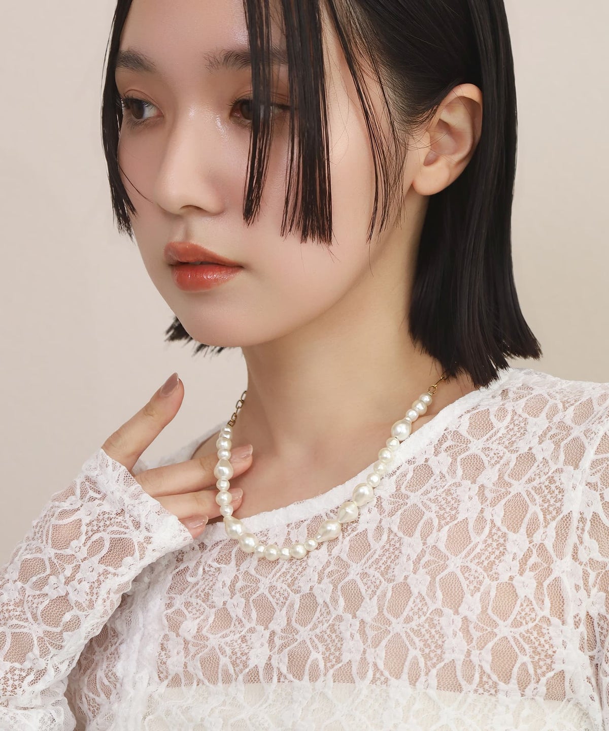 LHME（エルエイチエムイー） > “MELLOW”ハーフバロックパールネックレス/ゴールド/サージカルステンレス316L（金属アレルギー対応）