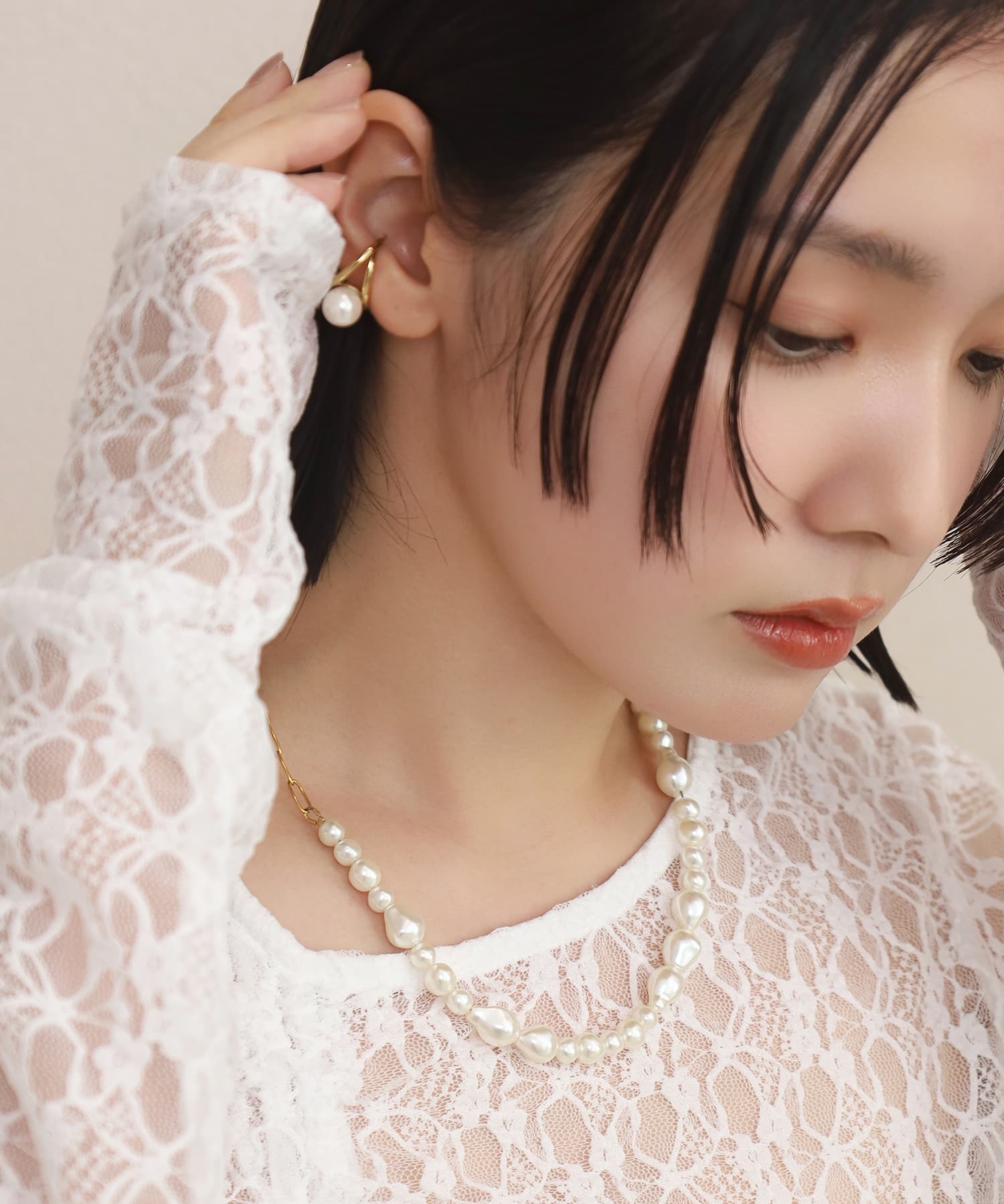 LHME（エルエイチエムイー） > “MELLOW”ハーフバロックパールネックレス/ゴールド/サージカルステンレス316L（金属アレルギー対応）