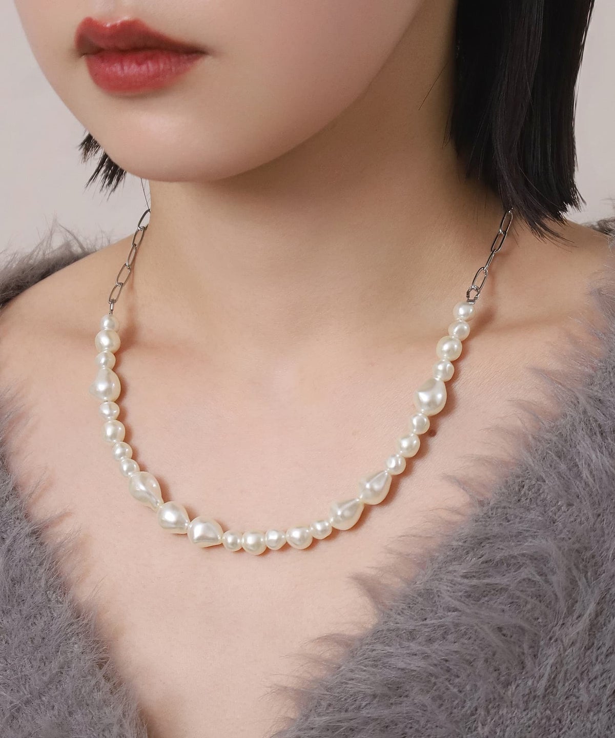 LHME（エルエイチエムイー） > “MELLOW”ハーフバロックパールネックレス/シルバー/サージカルステンレス316L（金属アレルギー対応）