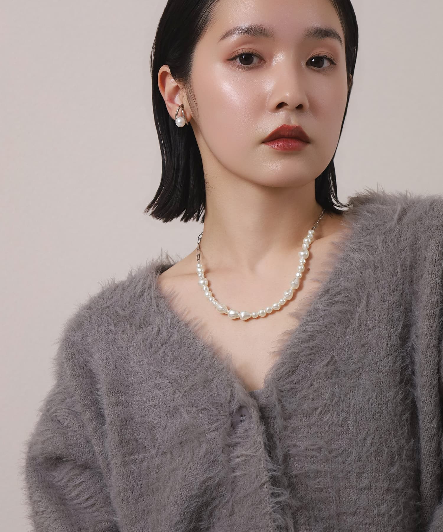 LHME（エルエイチエムイー） > “MELLOW”ハーフバロックパールネックレス/シルバー/サージカルステンレス316L（金属アレルギー対応）