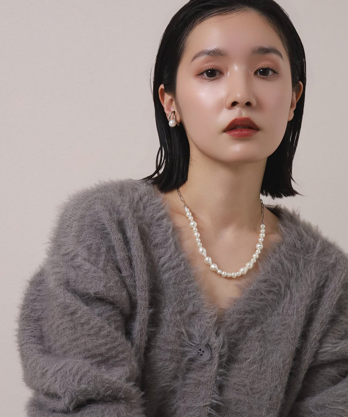 LHME（エルエイチエムイー） > “MELLOW”ハーフバロックパールネックレス/シルバー/サージカルステンレス316L（金属アレルギー対応）