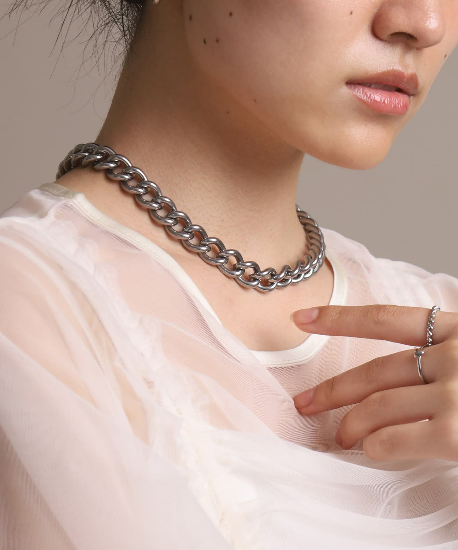 LHME（エルエイチエムイー） > “Moment”ボリュームチェーンチョーカーネックレス/シルバー/サージカルステンレス316L（金属アレルギー対応）