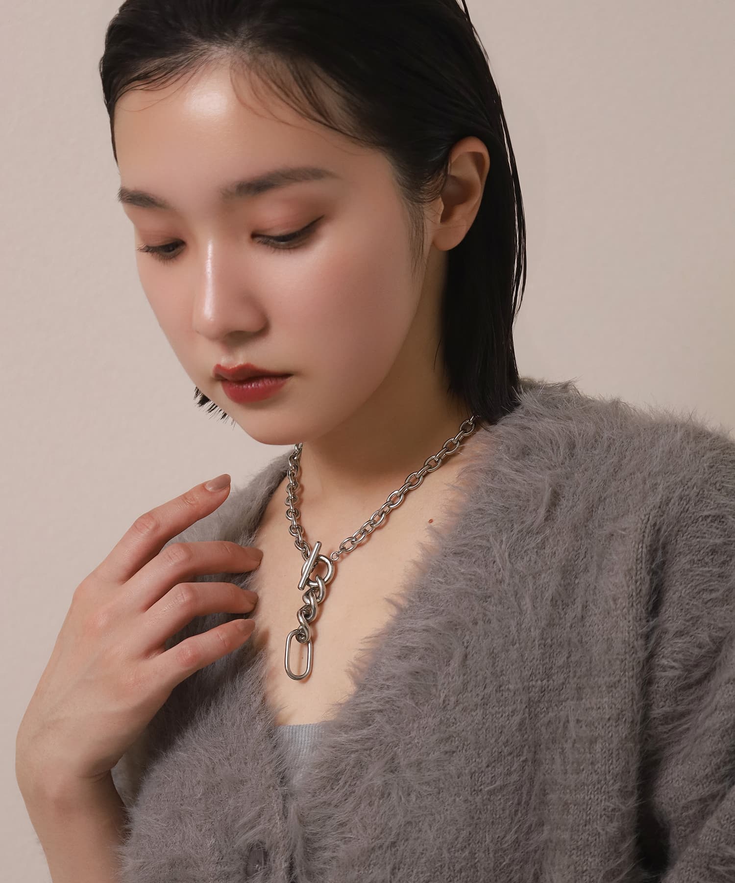LHME（エルエイチエムイー） > “Moment”ボリュームY字ミックスチェーンネックレス/シルバー/サージカルステンレス316L（金属アレルギー対応）