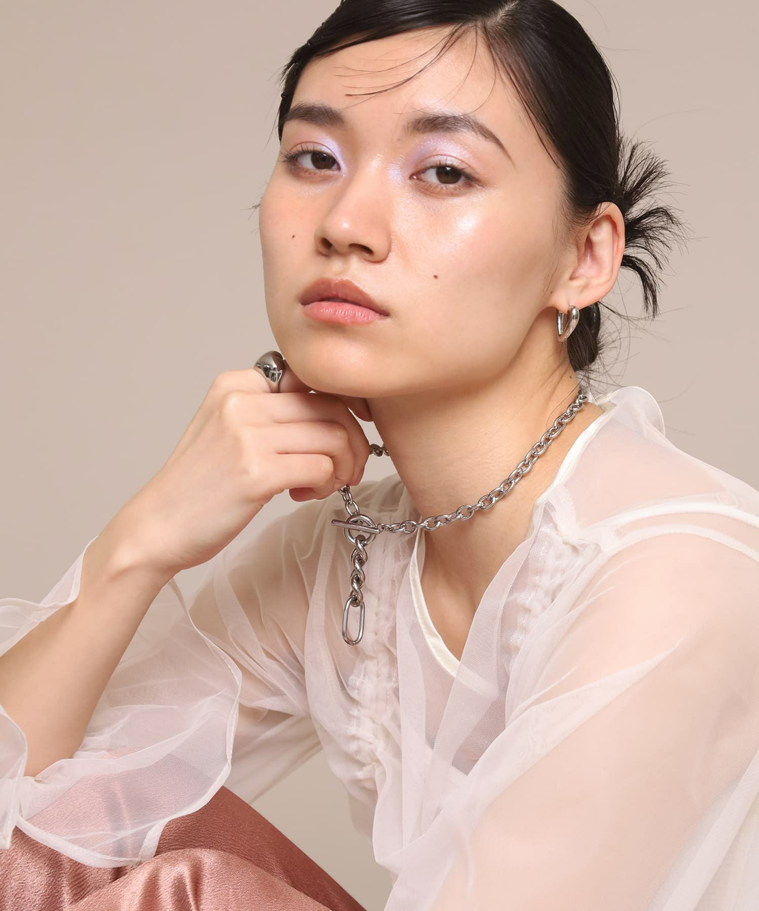 LHME（エルエイチエムイー） > “Moment”ボリュームY字ミックスチェーンネックレス/シルバー/サージカルステンレス316L（金属アレルギー対応）