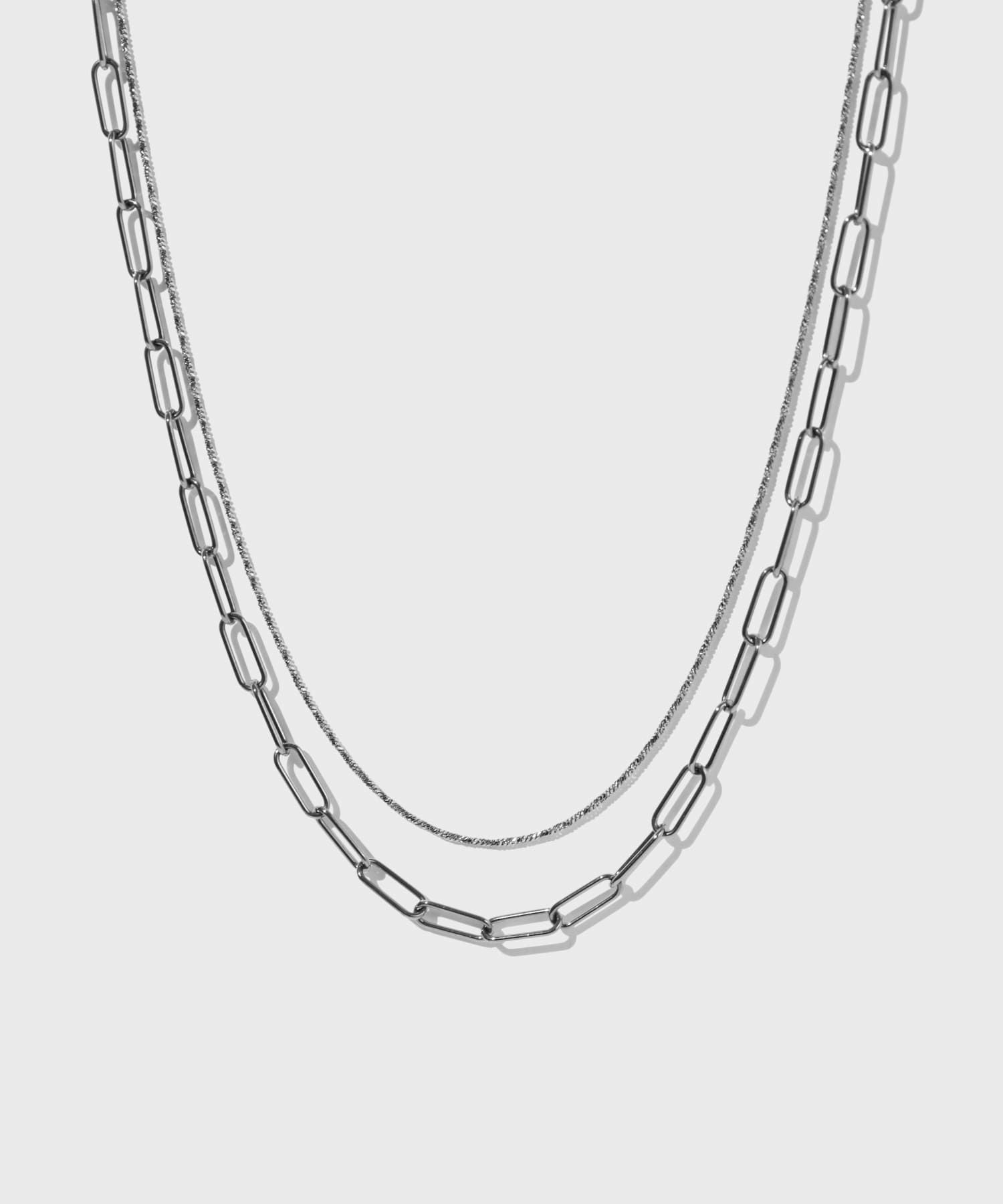 Moment”2連チェーンネックレス/オーバル×スクリュー/シルバー