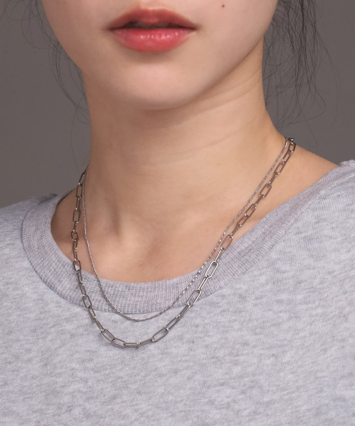 Moment”2連チェーンネックレス/オーバル×スクリュー/シルバー