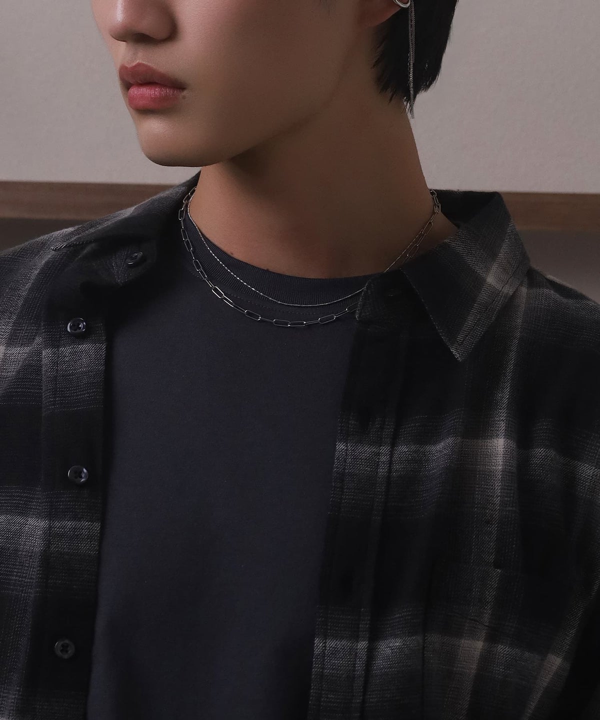 LHME（エルエイチエムイー） > “Moment”2連チェーンネックレス/オーバル×スクリュー/シルバー/サージカルステンレス316L（金属アレルギー対応）
