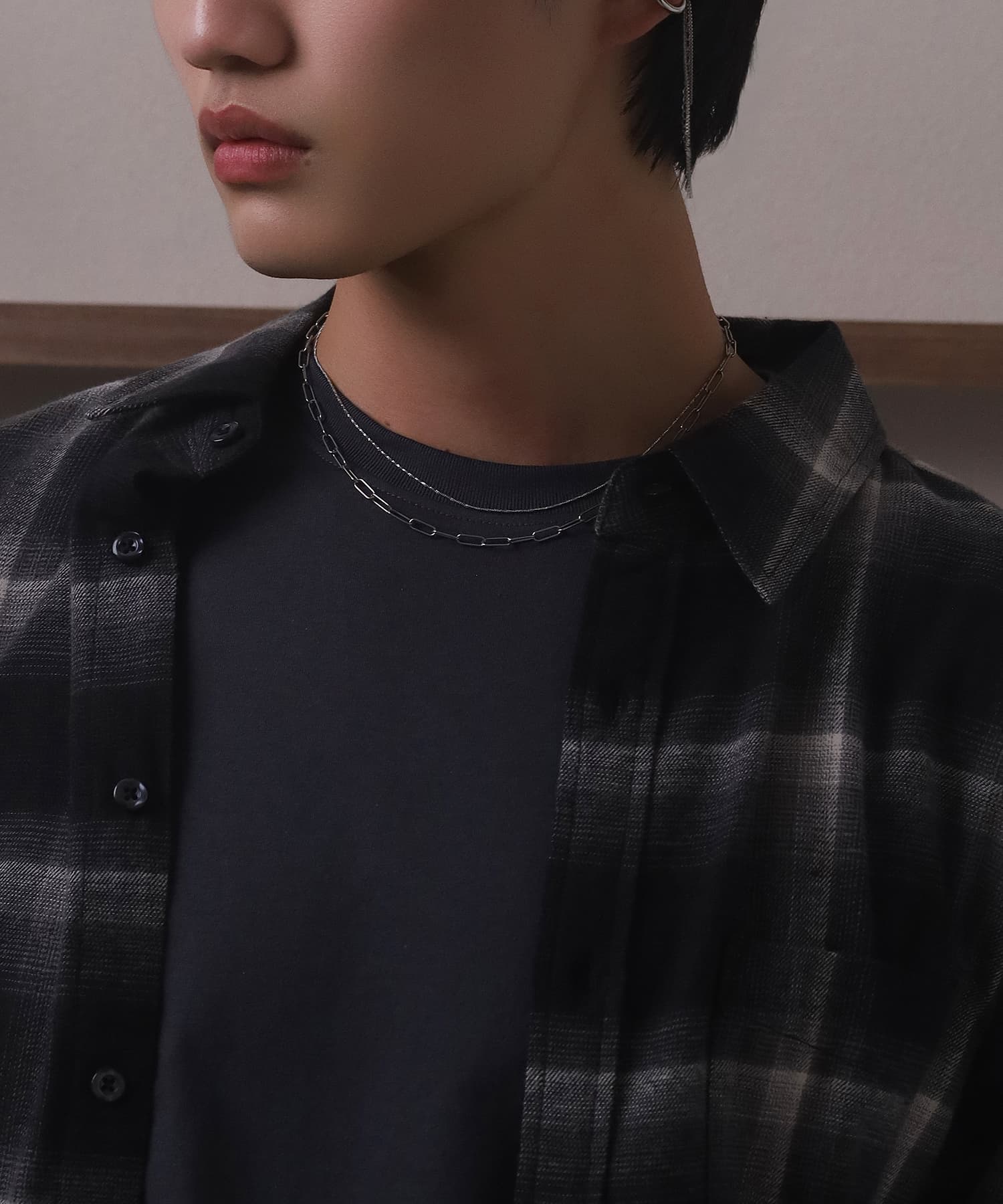 LHME（エルエイチエムイー） > “Moment”2連チェーンネックレス/オーバル×スクリュー/シルバー/サージカルステンレス316L（金属アレルギー対応）