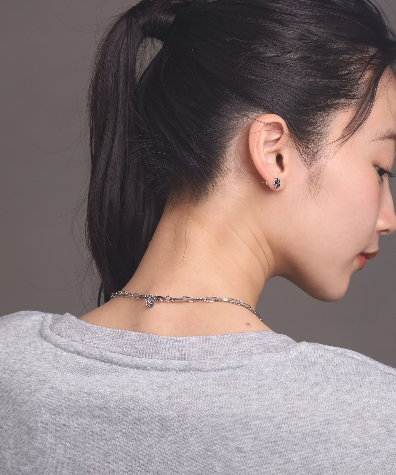 LHME（エルエイチエムイー） > “Moment”2連チェーンネックレス/オーバル×スクリュー/シルバー/サージカルステンレス316L（金属アレルギー対応）