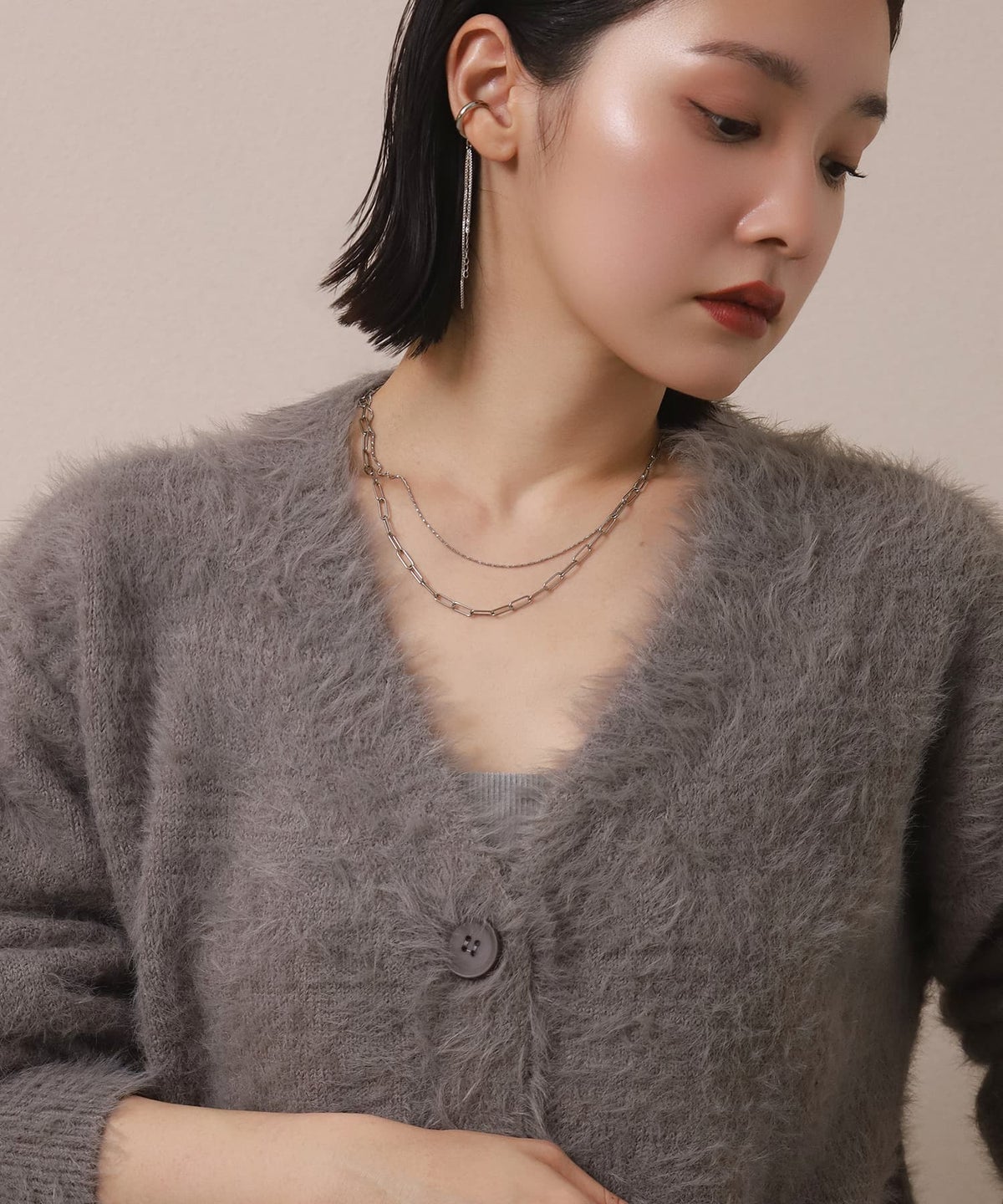 LHME（エルエイチエムイー） > “Moment”2連チェーンネックレス/オーバル×スクリュー/シルバー/サージカルステンレス316L（金属アレルギー対応）