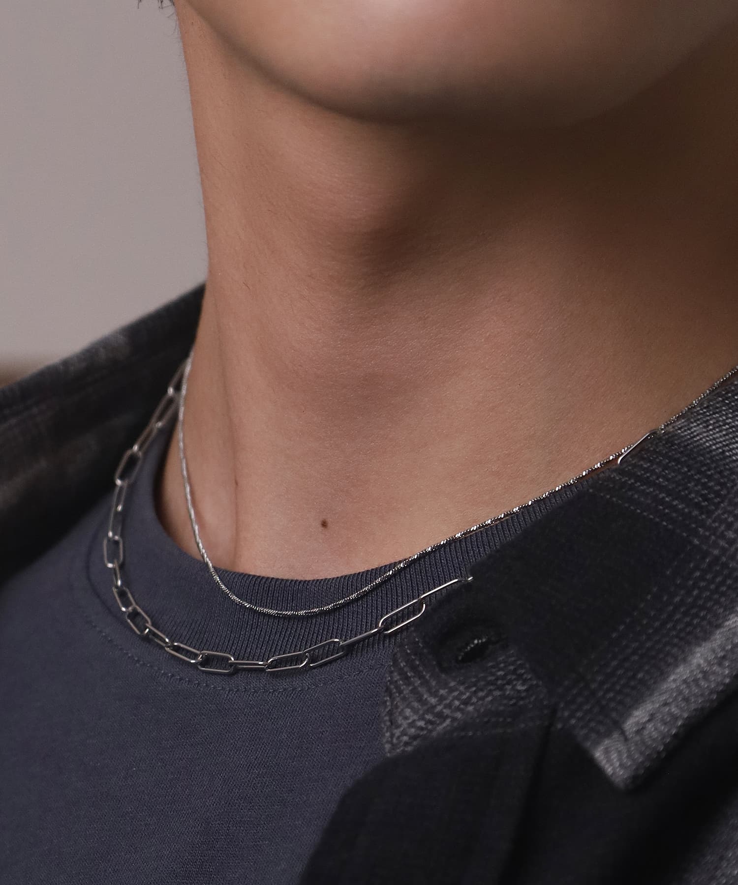 LHME（エルエイチエムイー） > “Moment”2連チェーンネックレス/オーバル×スクリュー/シルバー/サージカルステンレス316L（金属アレルギー対応）
