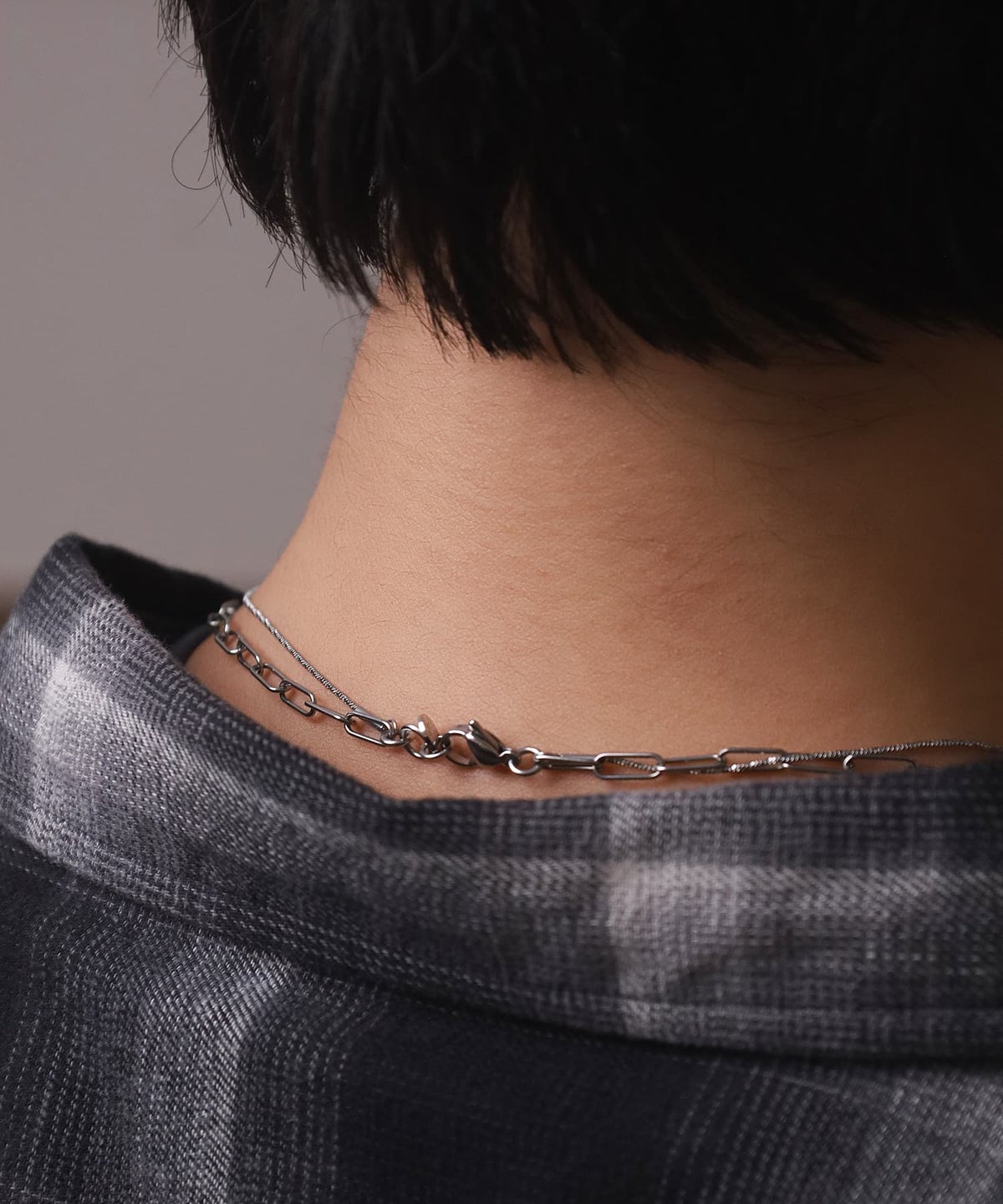 LHME（エルエイチエムイー） > “Moment”2連チェーンネックレス/オーバル×スクリュー/シルバー/サージカルステンレス316L（金属アレルギー対応）