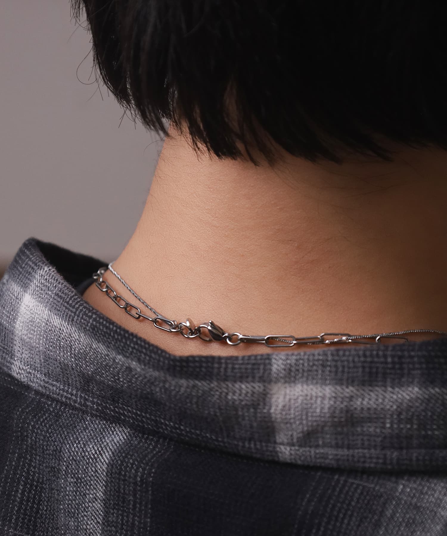 LHME（エルエイチエムイー） > “Moment”2連チェーンネックレス/オーバル×スクリュー/シルバー/サージカルステンレス316L（金属アレルギー対応）