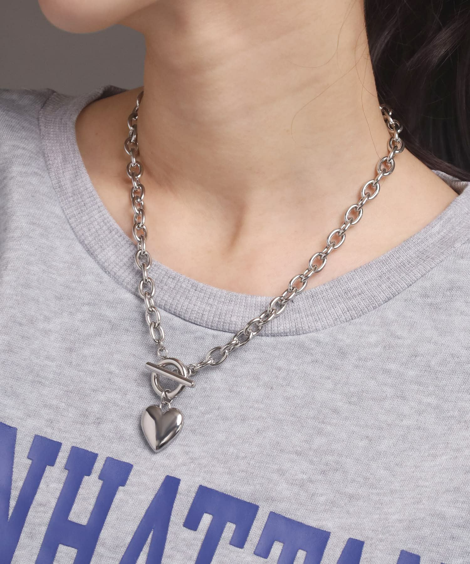 LHME（エルエイチエムイー） > “Moment”ポイントハートチャンキーネックレス/シルバー/サージカルステンレス316L（金属アレルギー対応）