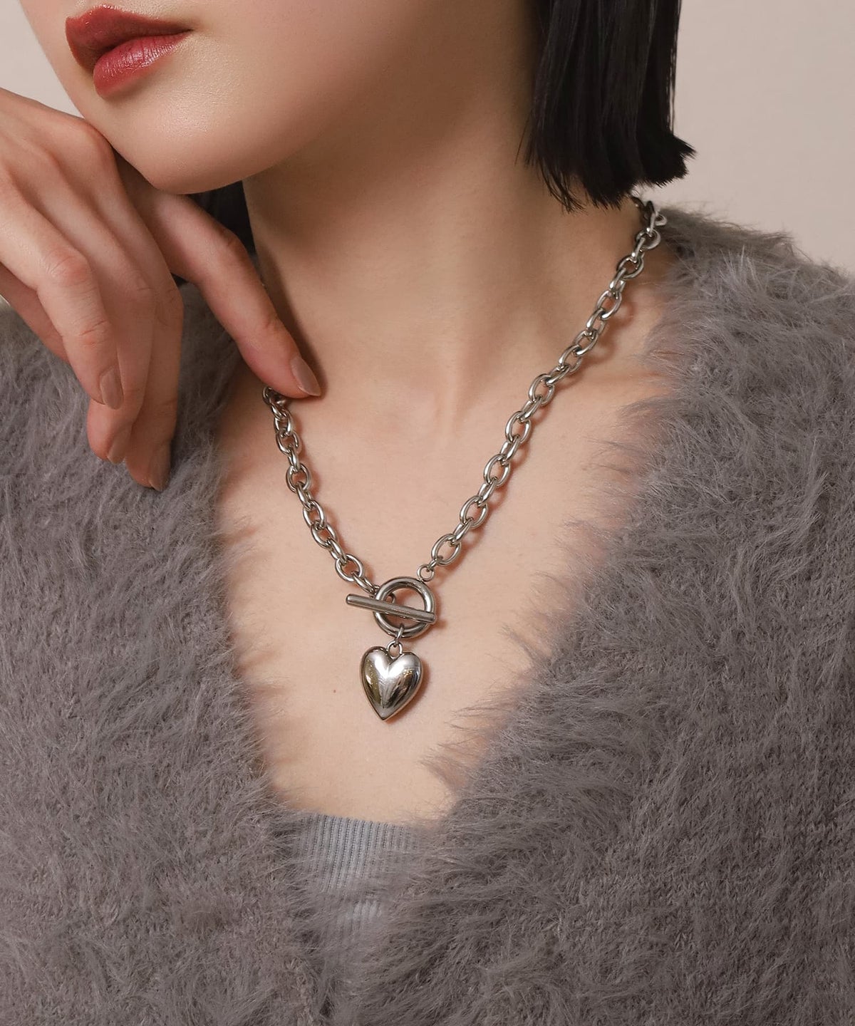 LHME（エルエイチエムイー） > “Moment”ポイントハートチャンキーネックレス/シルバー/サージカルステンレス316L（金属アレルギー対応）