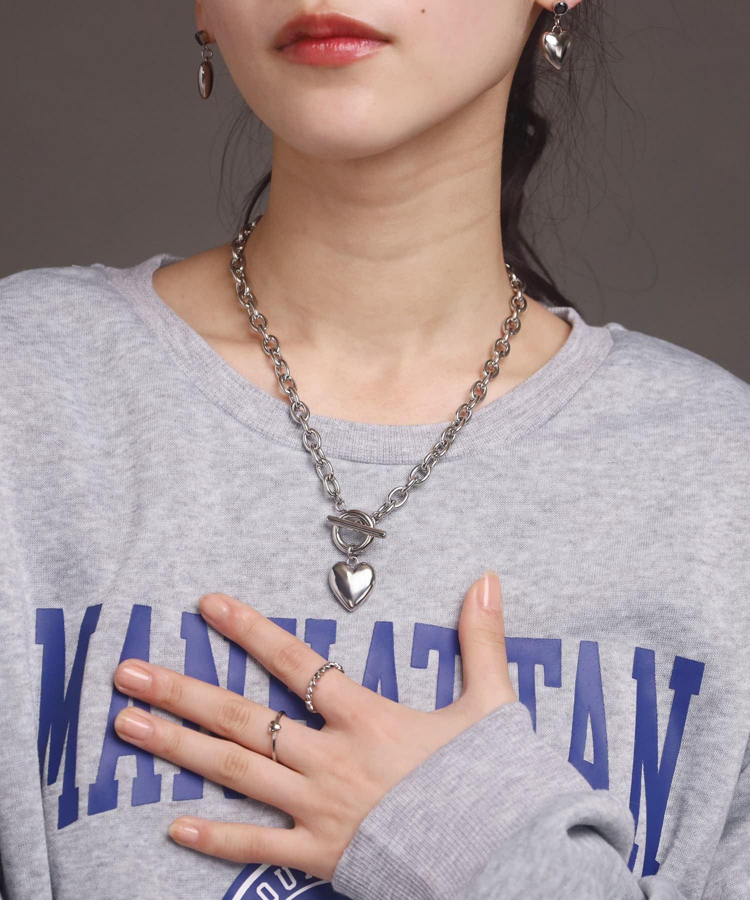 Moment”ポイントハートチャンキーネックレス/シルバー/サージカル