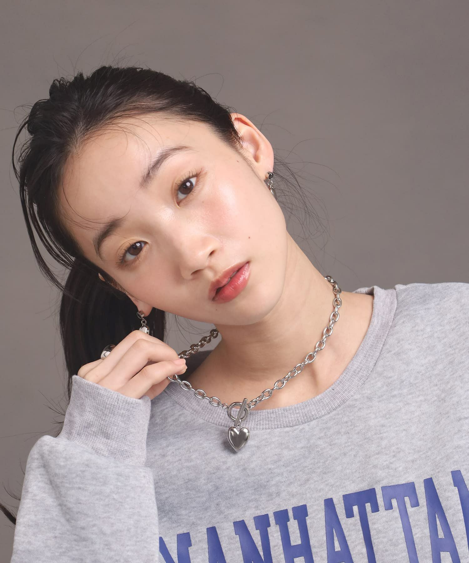 Moment”ポイントハートチャンキーネックレス/シルバー/サージカル