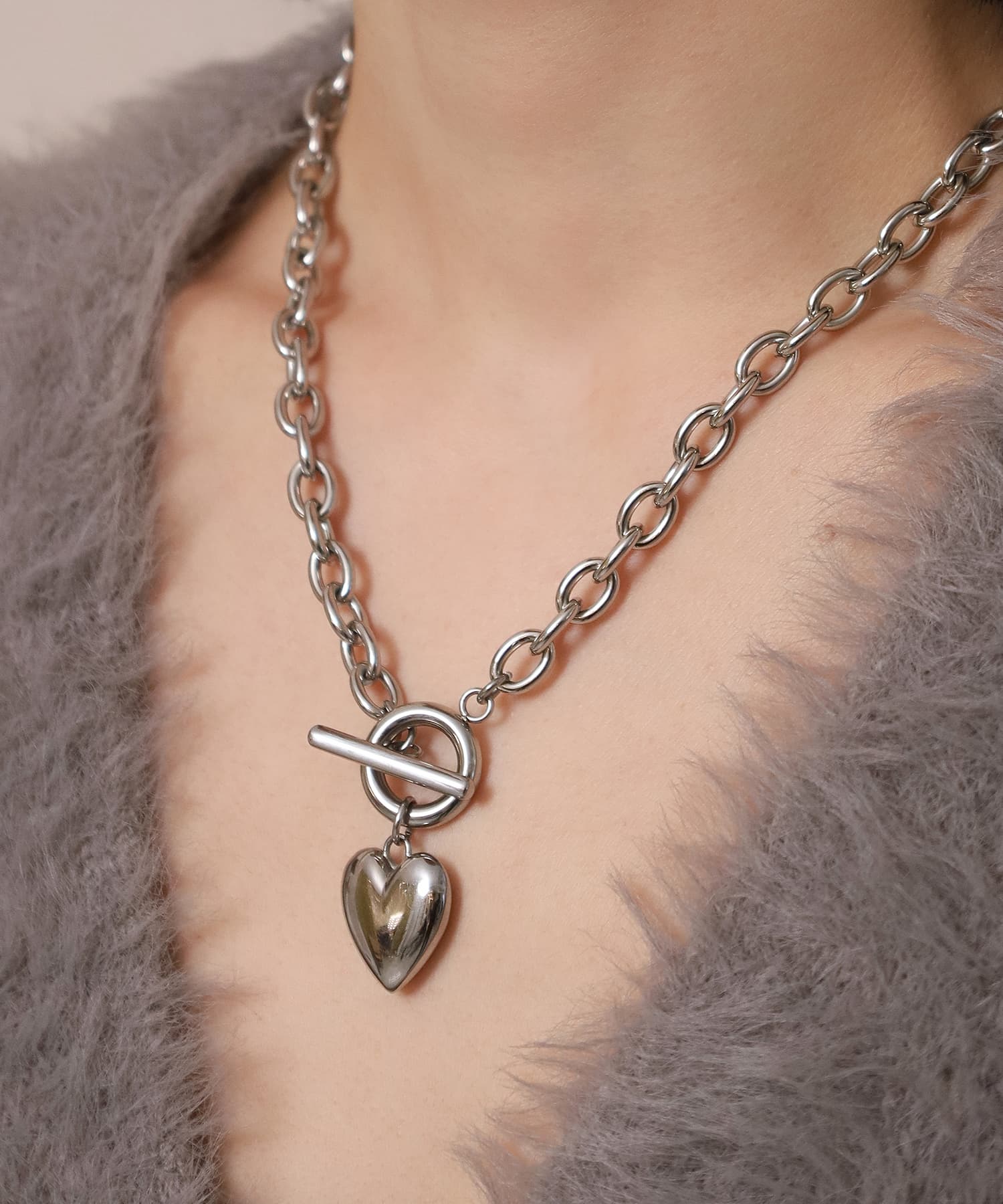 LHME（エルエイチエムイー） > “Moment”ポイントハートチャンキーネックレス/シルバー/サージカルステンレス316L（金属アレルギー対応）