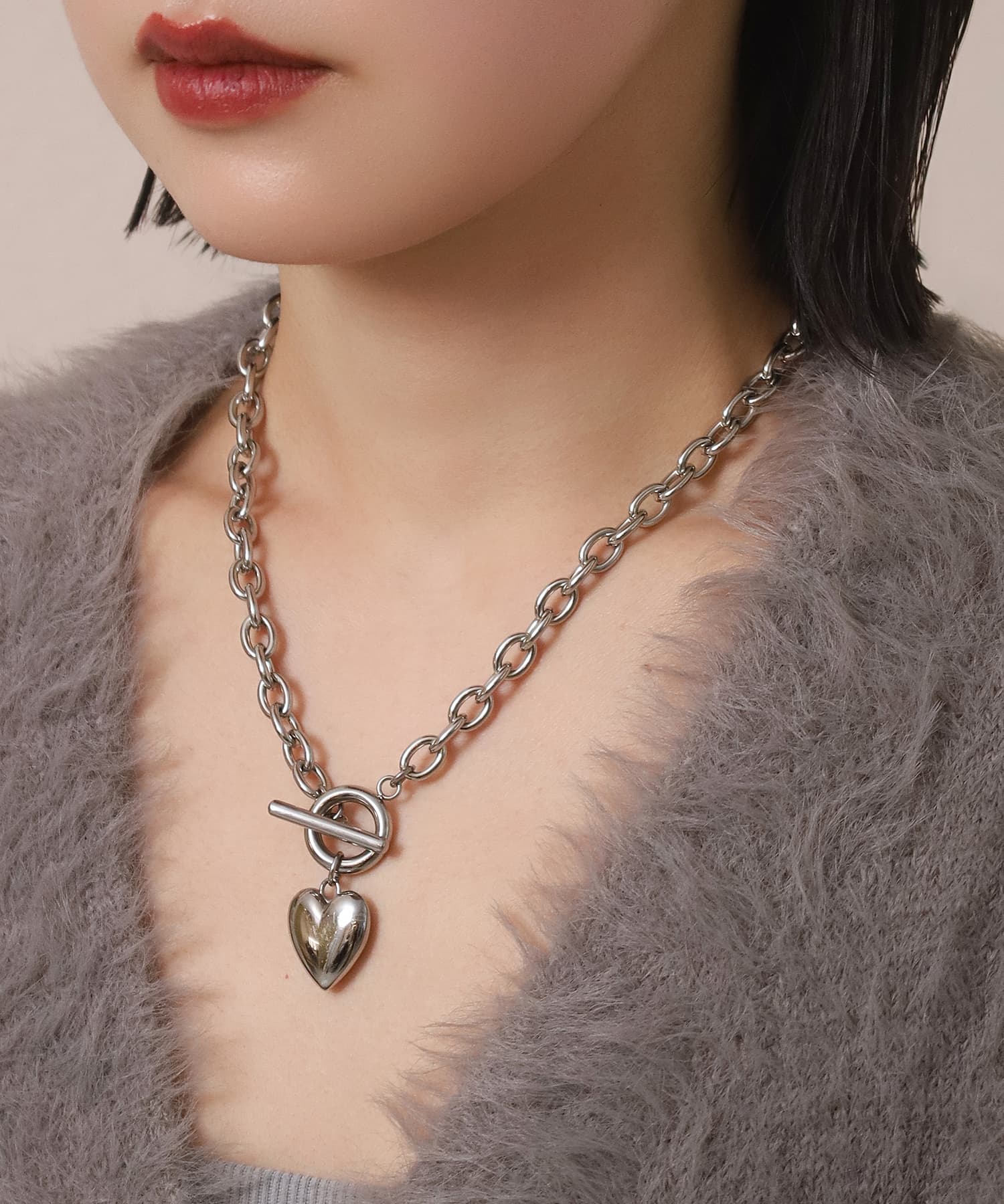 LHME（エルエイチエムイー） > “Moment”ポイントハートチャンキーネックレス/シルバー/サージカルステンレス316L（金属アレルギー対応）