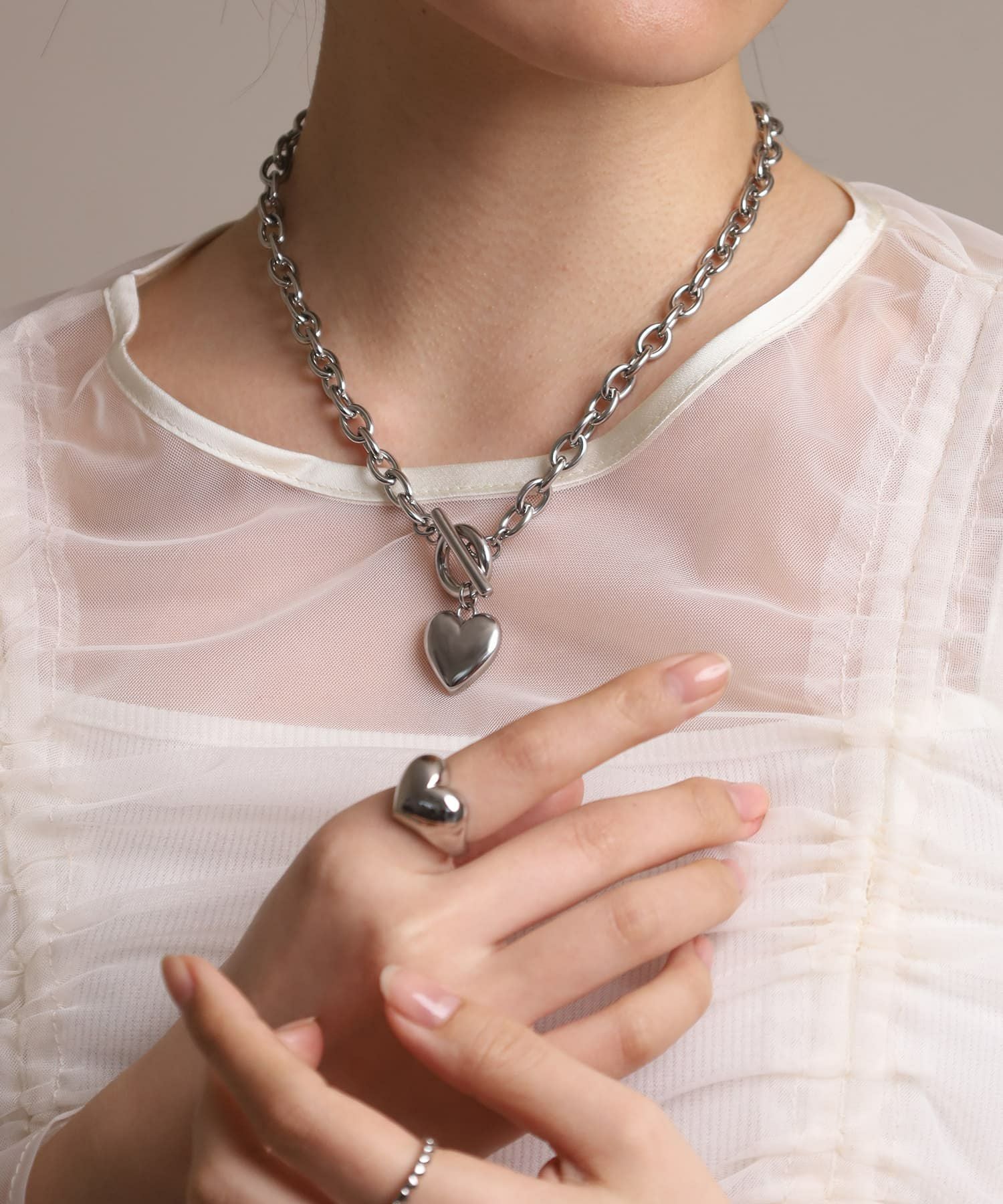 Moment”ポイントハートチャンキーネックレス/シルバー/サージカル