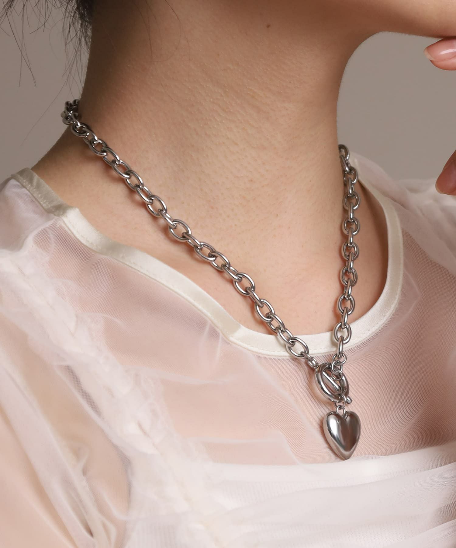 Moment”ポイントハートチャンキーネックレス/シルバー/サージカル