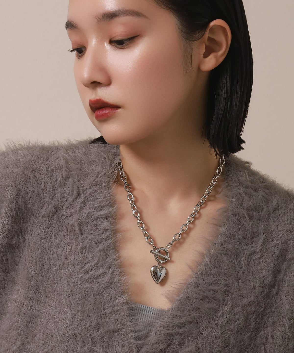 LHME（エルエイチエムイー） > “Moment”ポイントハートチャンキーネックレス/シルバー/サージカルステンレス316L（金属アレルギー対応）