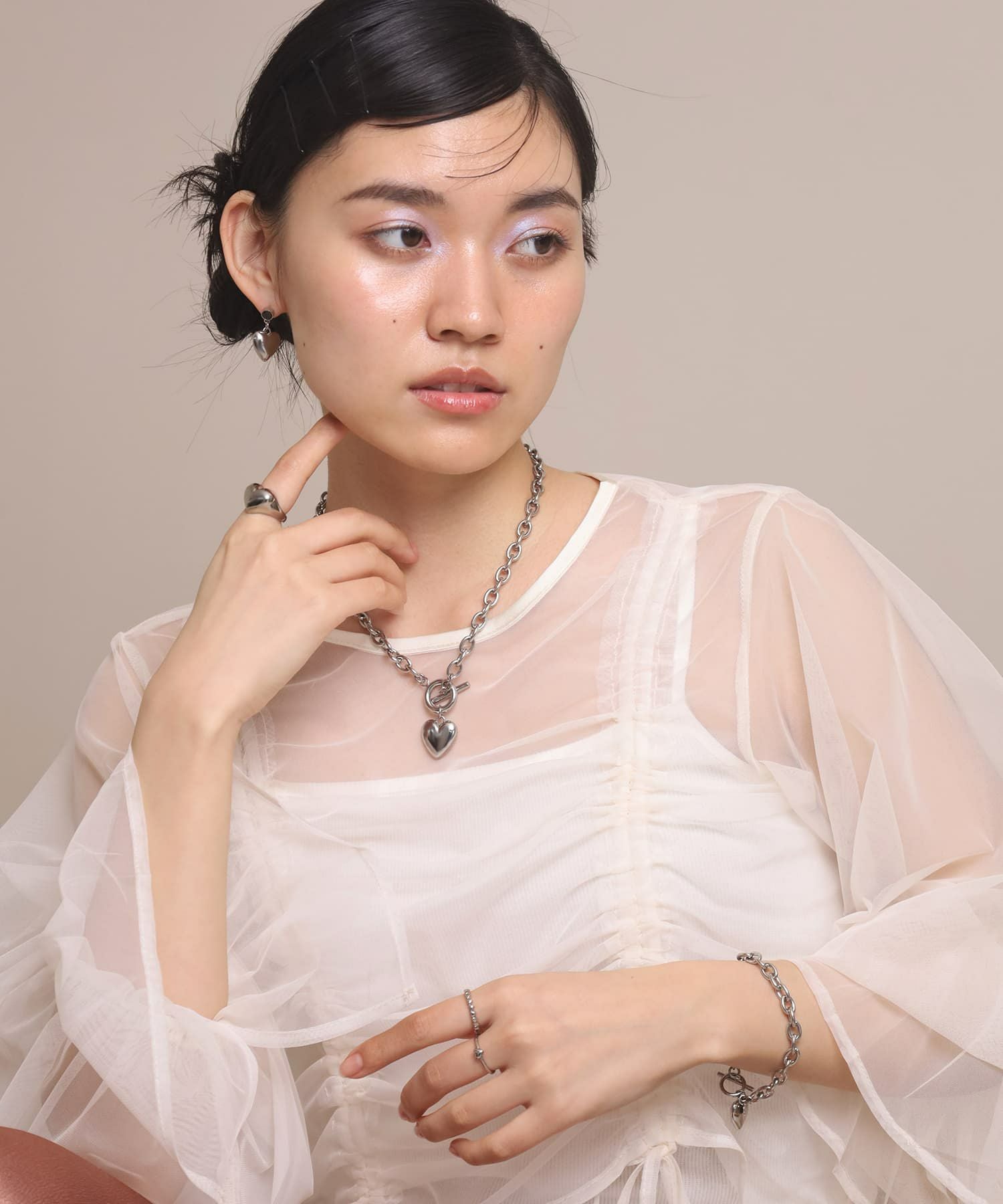 Moment”ポイントハートチャンキーネックレス/シルバー/サージカル