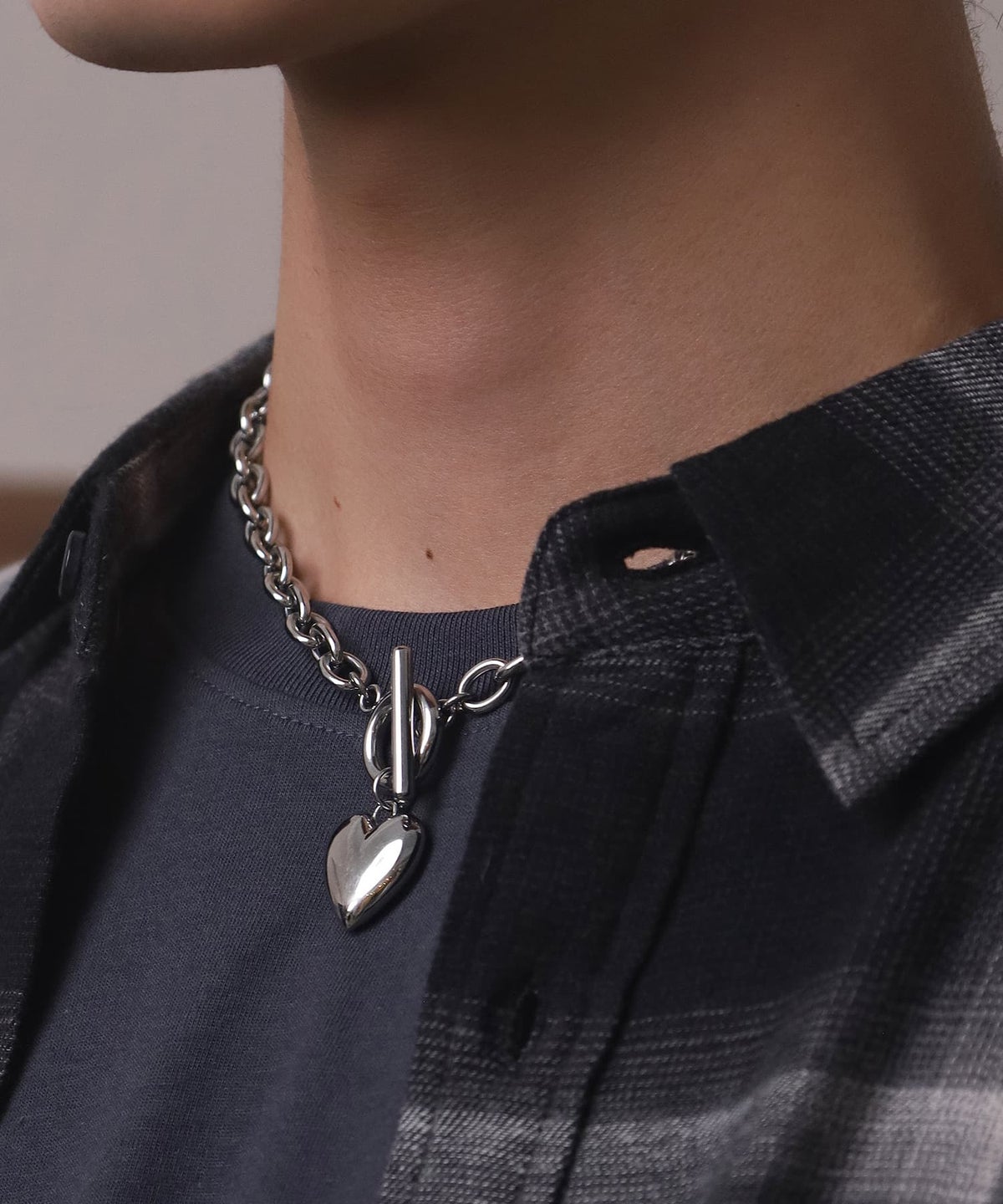 LHME（エルエイチエムイー） > “Moment”ポイントハートチャンキーネックレス/シルバー/サージカルステンレス316L（金属アレルギー対応）
