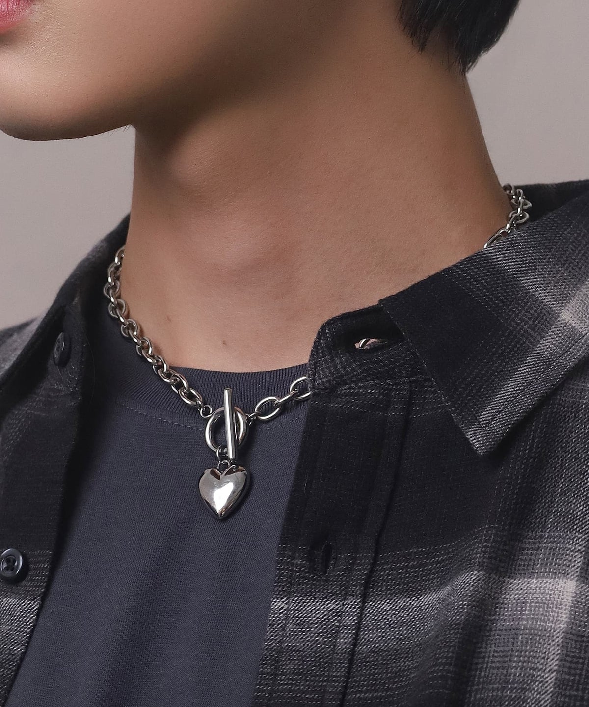 LHME（エルエイチエムイー） > “Moment”ポイントハートチャンキーネックレス/シルバー/サージカルステンレス316L（金属アレルギー対応）