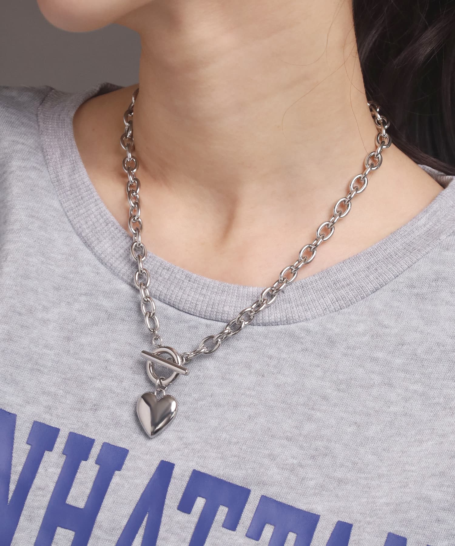 LHME（エルエイチエムイー） > “Moment”ポイントハートチャンキーネックレス/シルバー/サージカルステンレス316L（金属アレルギー対応）