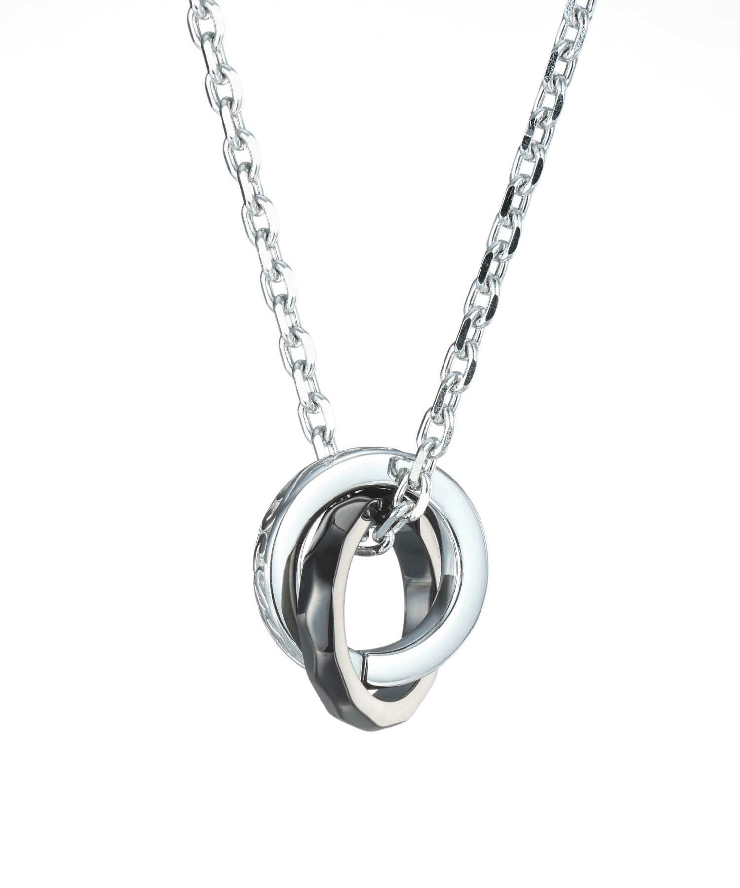 【限定展開】タテガミダブルリングネックレス/フラグメント/シルバー×ブラック/サージカルステンレス316L（金属アレルギー対応）