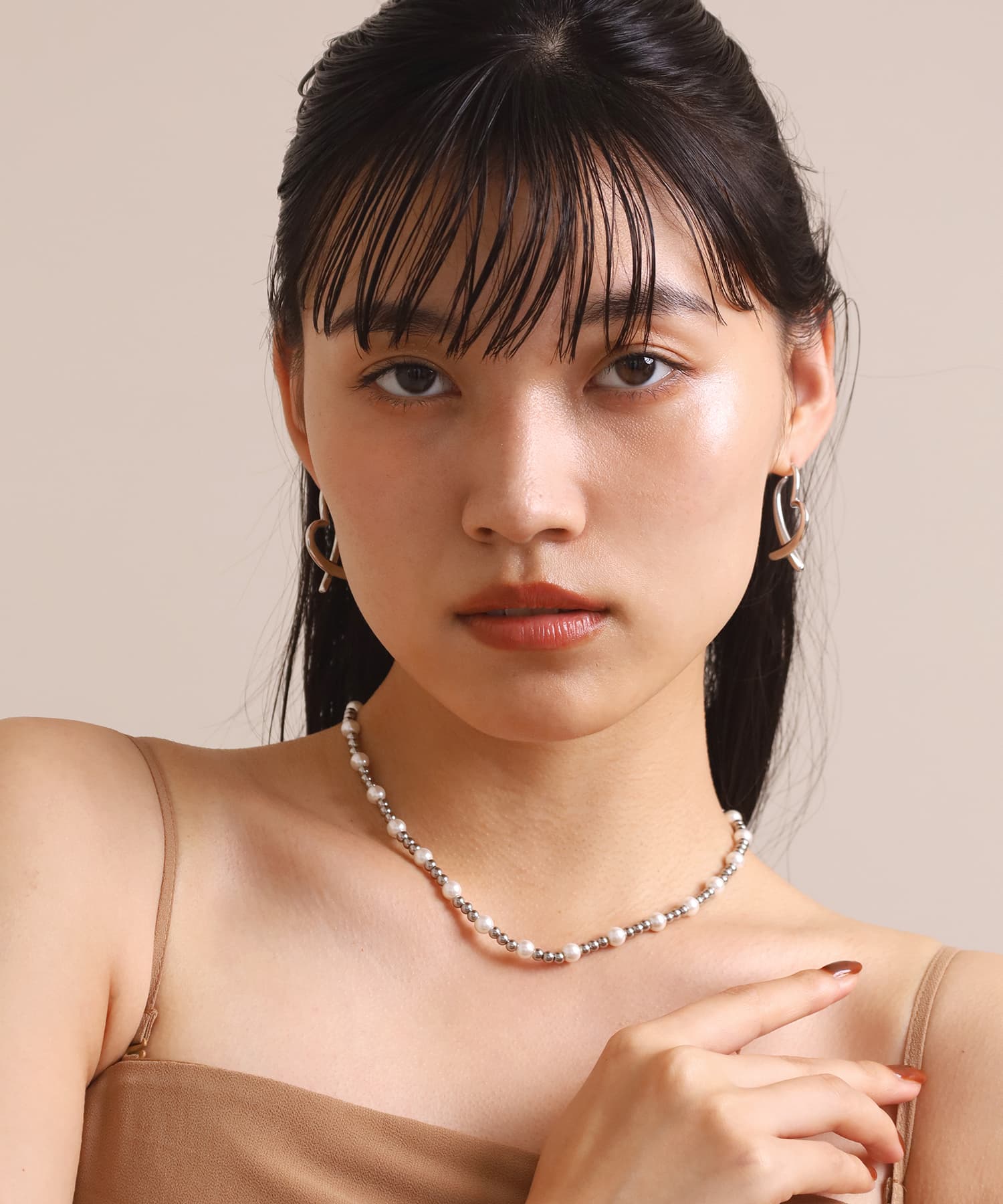 MELLOW”パールミックスボールチェーンネックレス（ミディアム