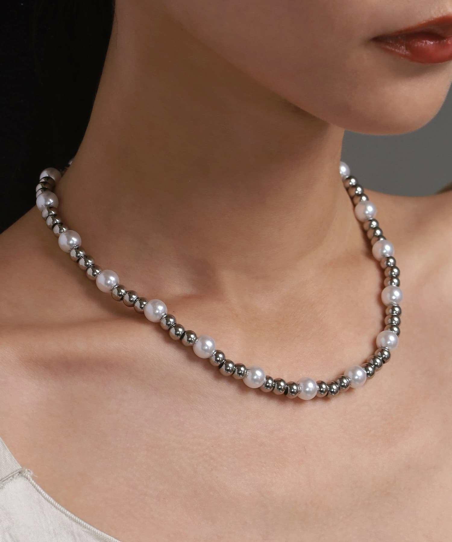 MELLOW”パールミックスボールチェーンネックレス（ラージ）/ステンレス