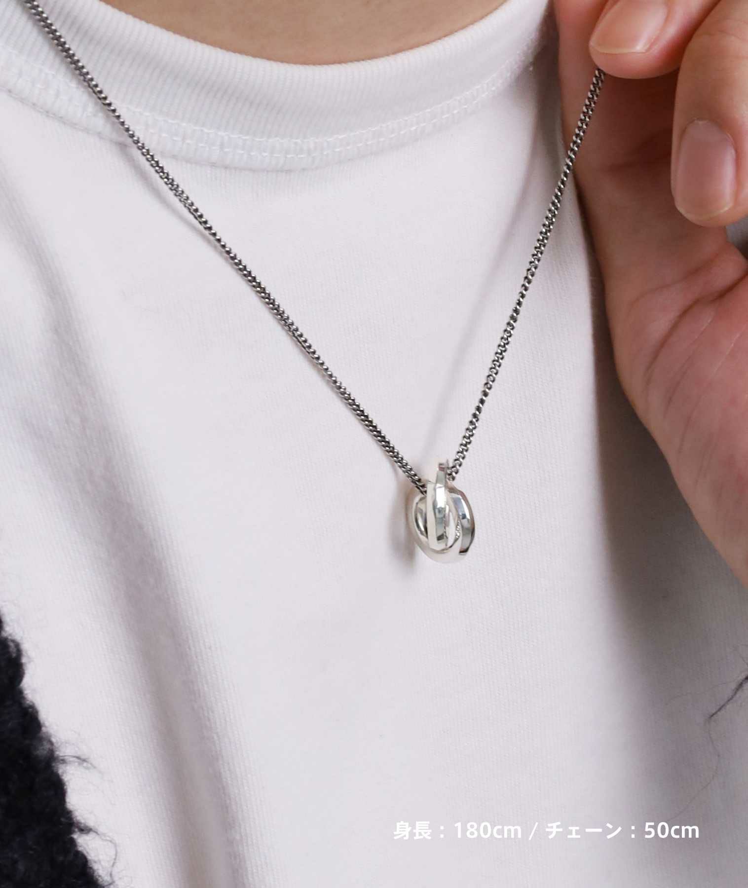 “for Gift” サイドストーンダブルリングネックレス/シルバー925