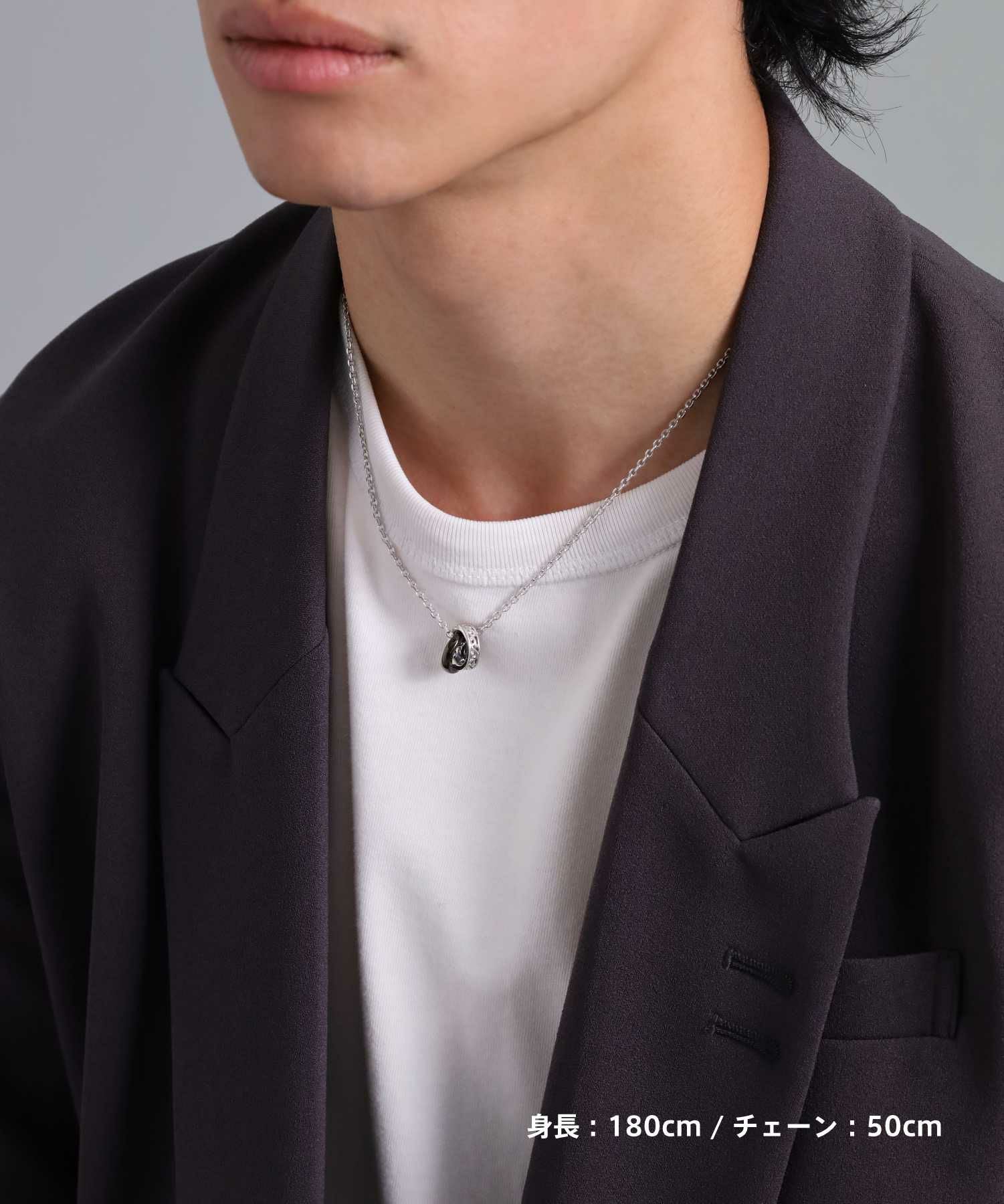 “HOWL”アラベスクダブルリングネックレス/シルバー×ブラック/シルバー925