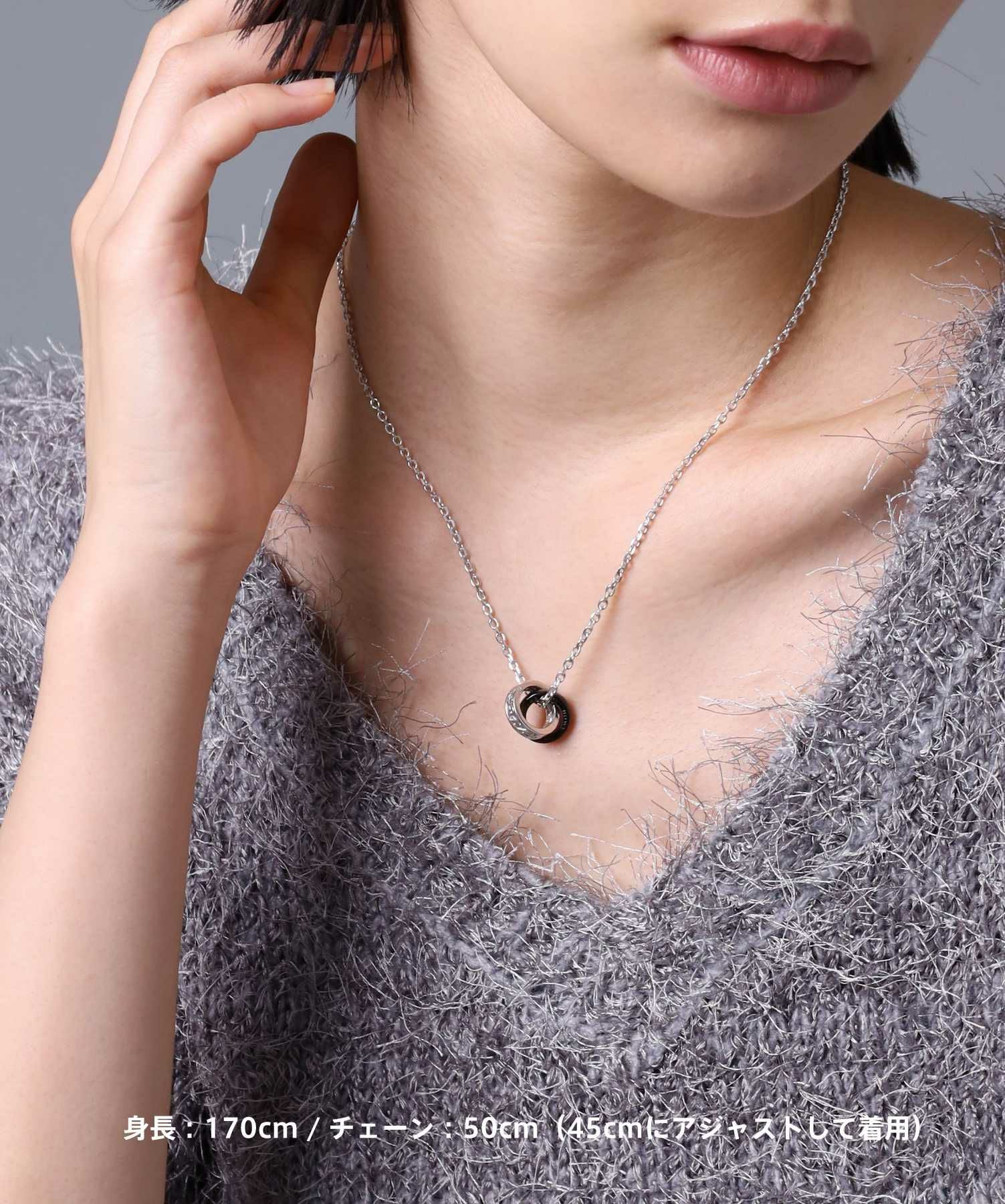 “HOWL”アラベスクダブルリングネックレス/シルバー×ブラック/シルバー925