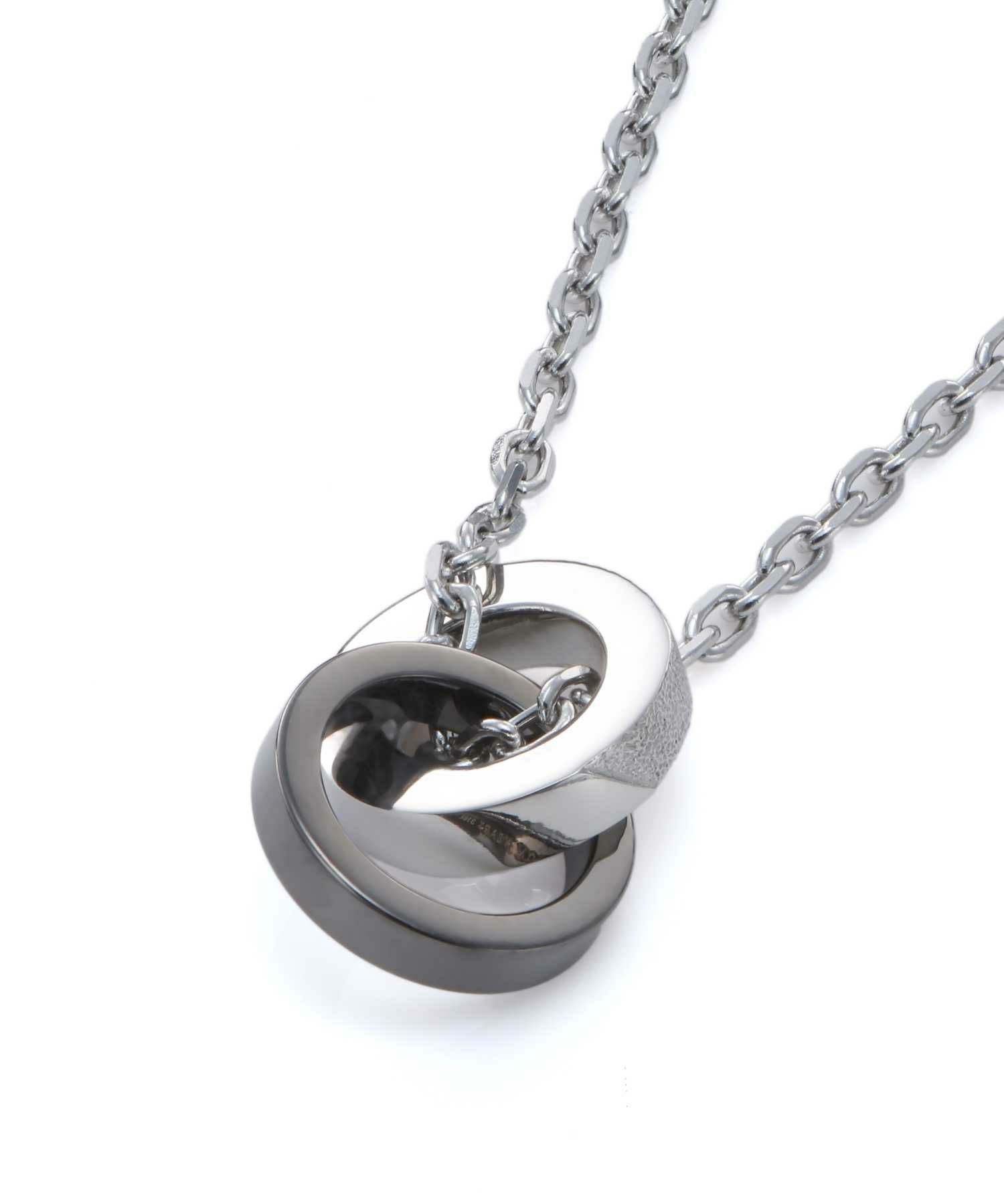【限定展開】“SAND”ダブルリングネックレス（シルバー×ライトブラック）/サージカルステンレス（金属アレルギー対応）