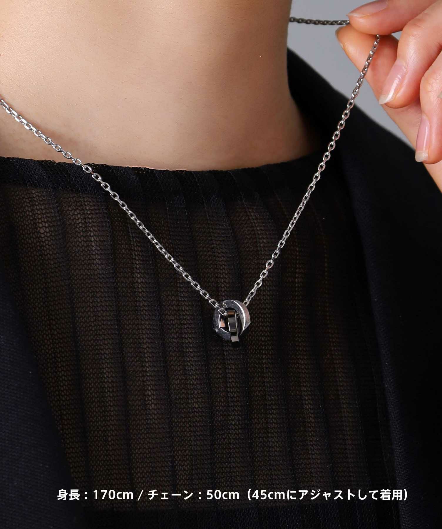 限定展開】“SAND”ダブルリングネックレス（シルバー×ライトブラック