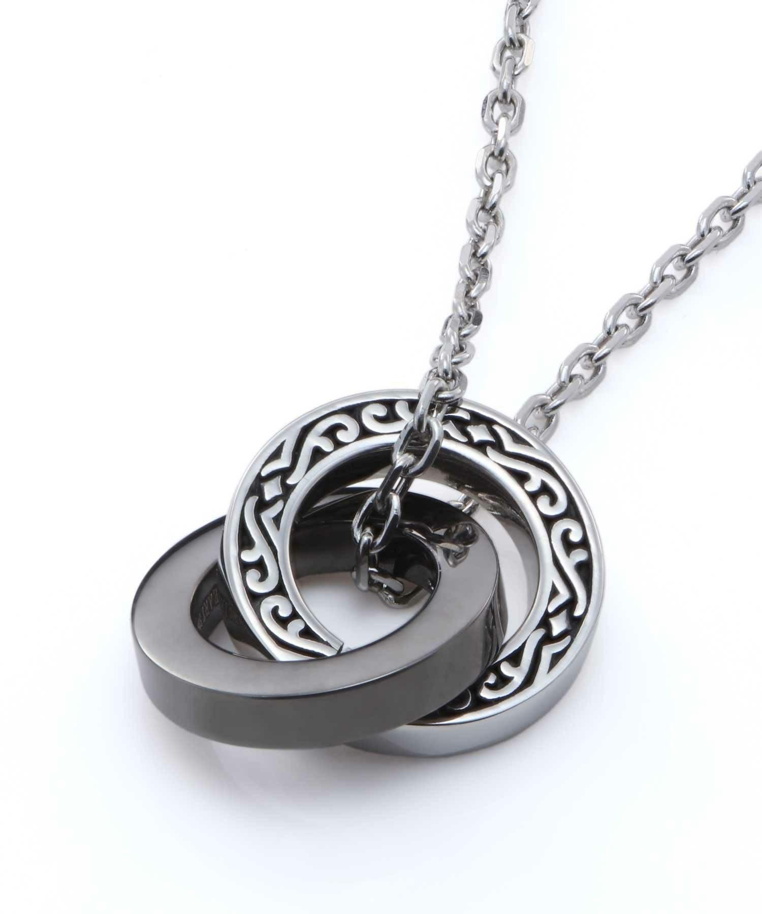 【限定展開】“LH-1”ワイドタテガミダブルリングネックレス（シルバー×ライトブラック）/サージカルステンレス（金属アレルギー対応）