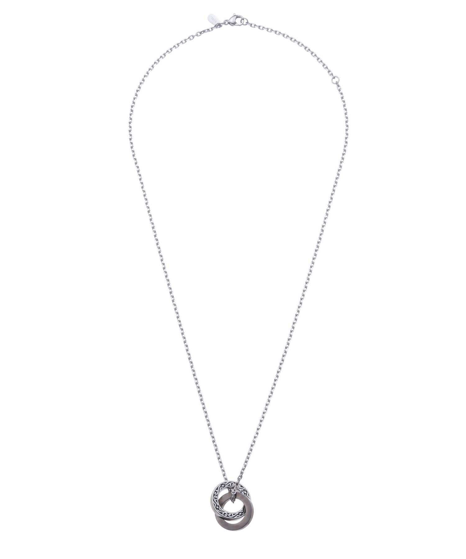 【限定展開】“LH-1”ワイドタテガミダブルリングネックレス（シルバー×ライトブラック）/サージカルステンレス（金属アレルギー対応）