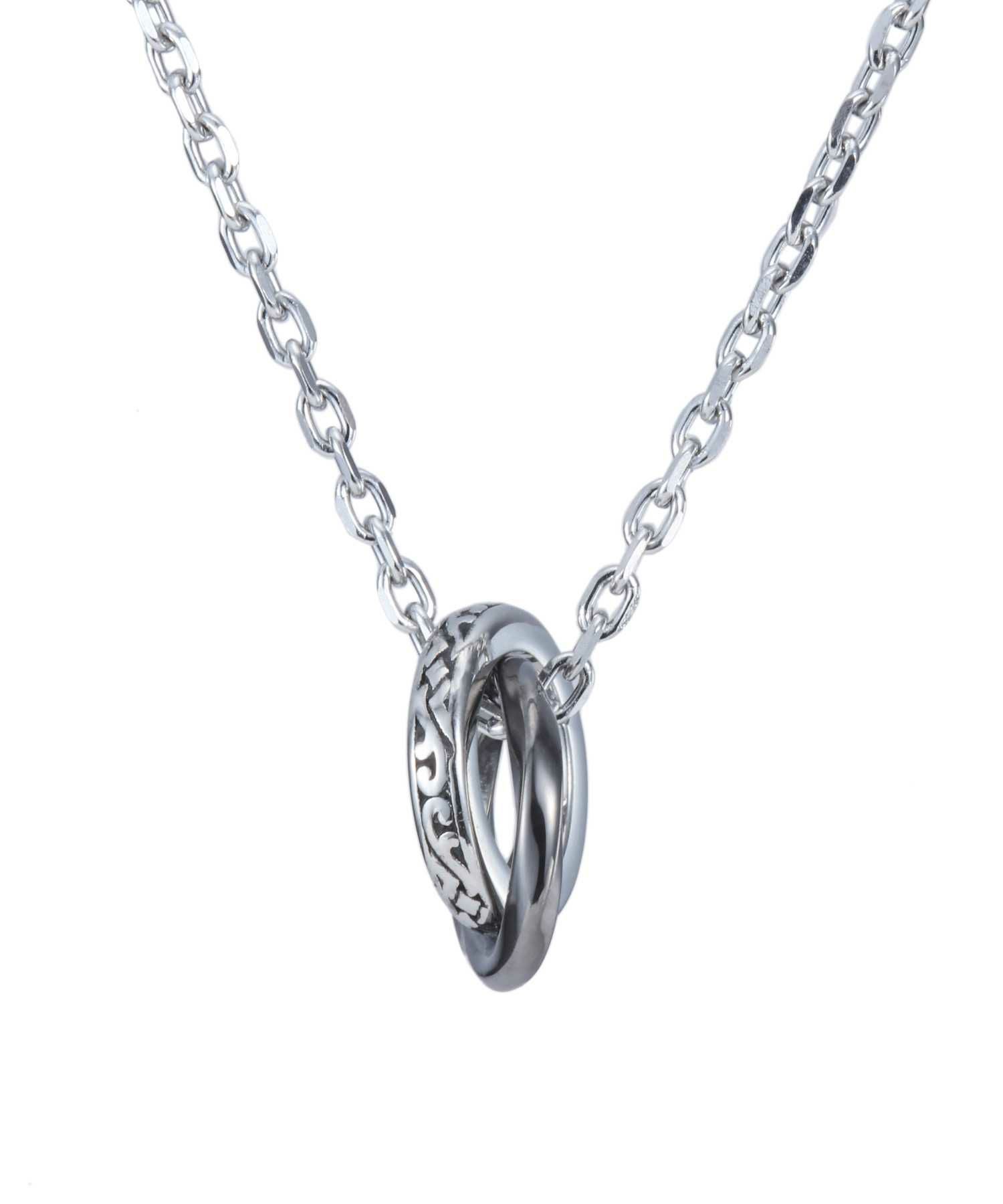 【限定展開】“LH-1”ラウンドタテガミダブルリングネックレス（シルバー×ライトブラック）/サージカルステンレス（金属アレルギー対応）